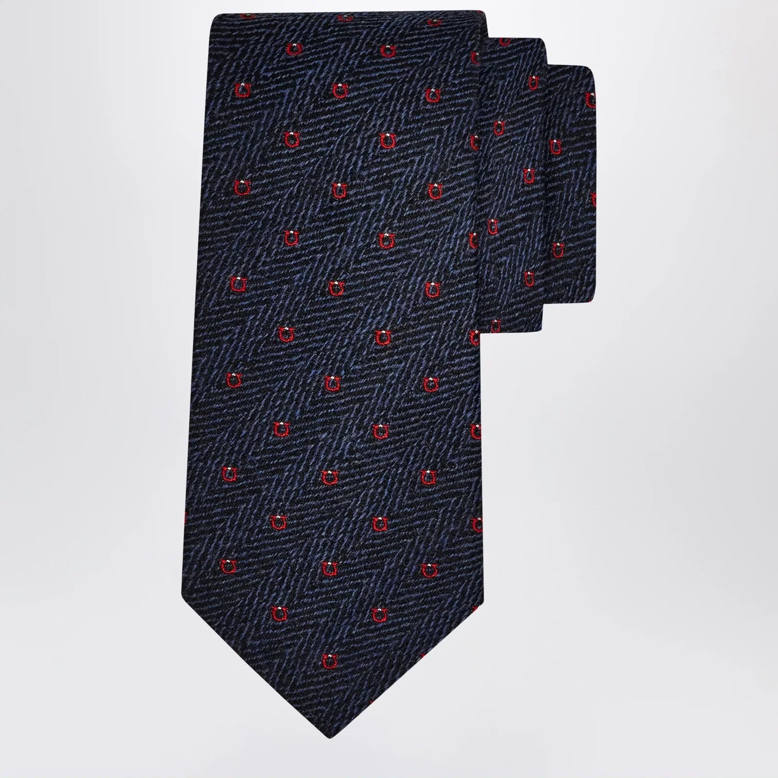 Ferragamo Navy Blue/Red Gancini Chevron Tie