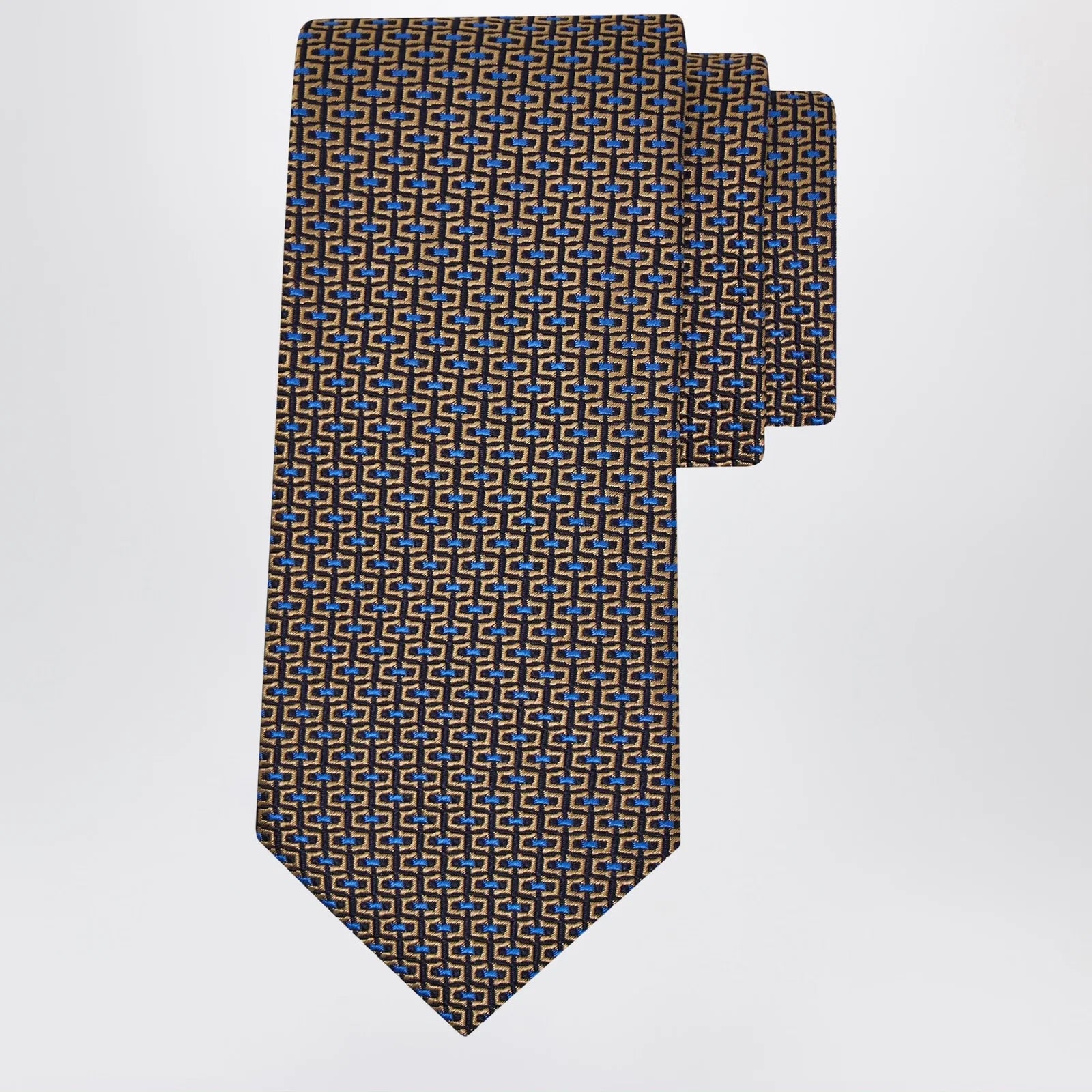 Ferragamo Gold/Blue Gancini Jacquard Tie