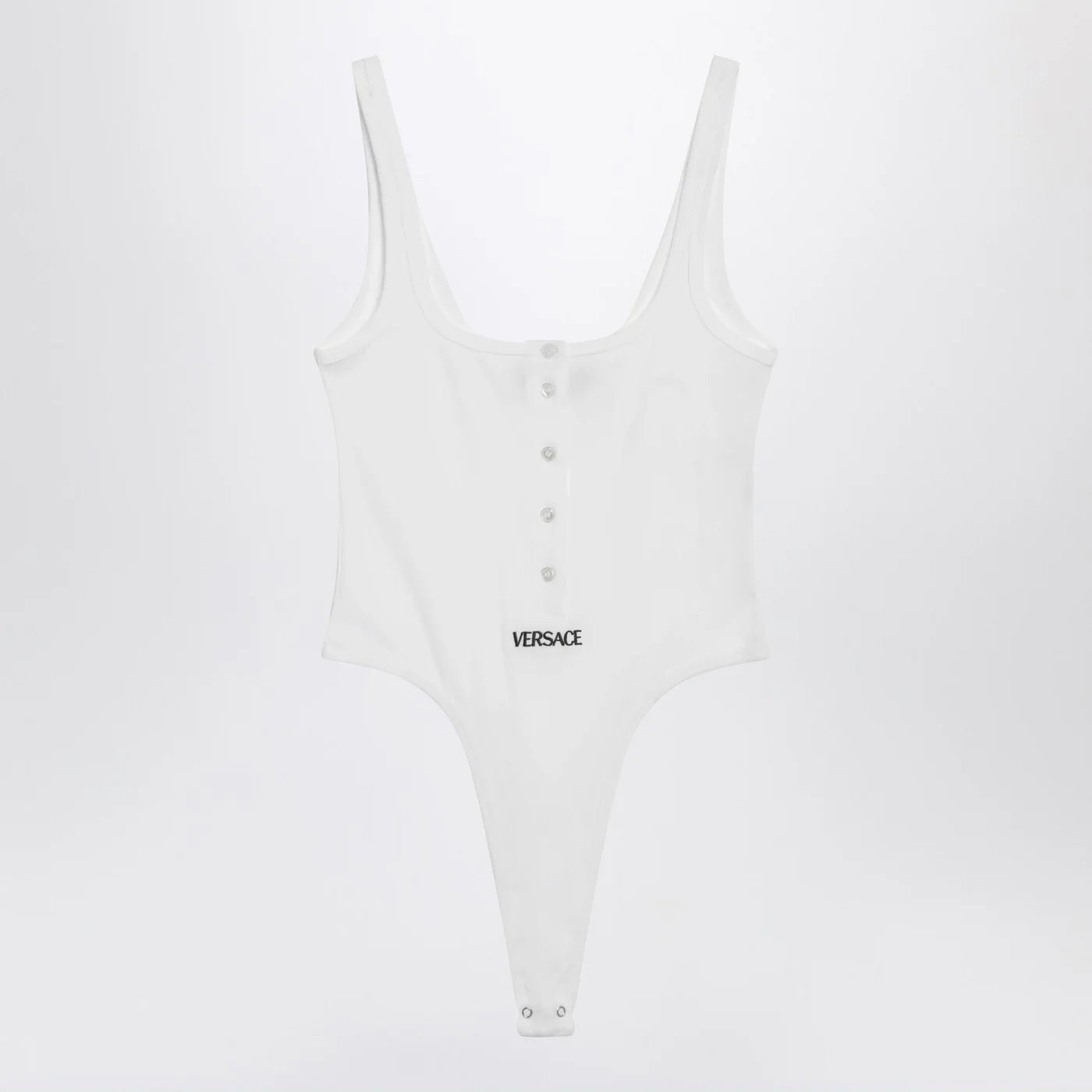 Versace White high-cut bodysuit with embroidered logo