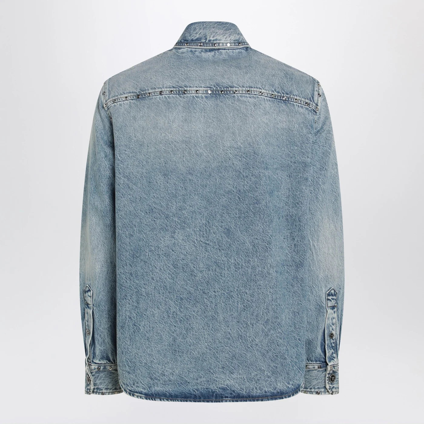 Versace Light blue stone-washed denim shirt with studs