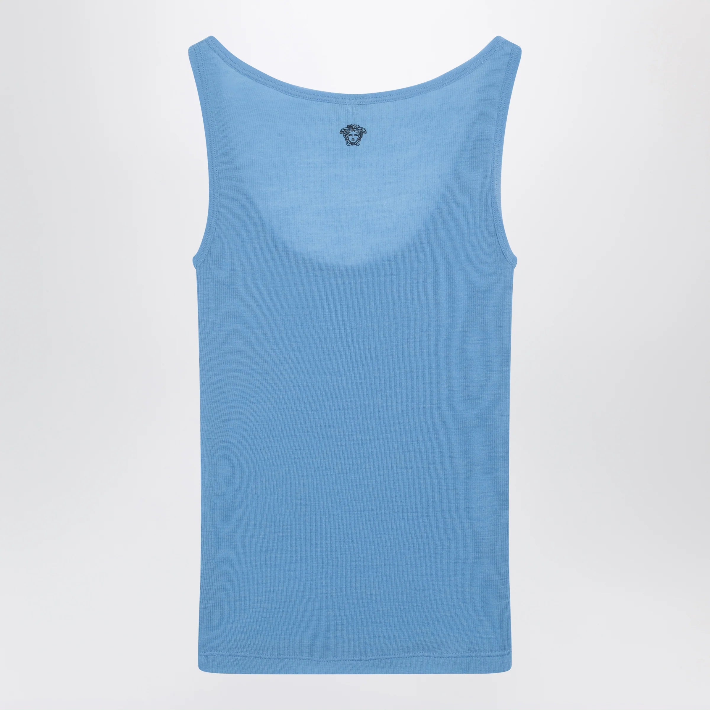 Versace Blue wool tank top with logo embroidery