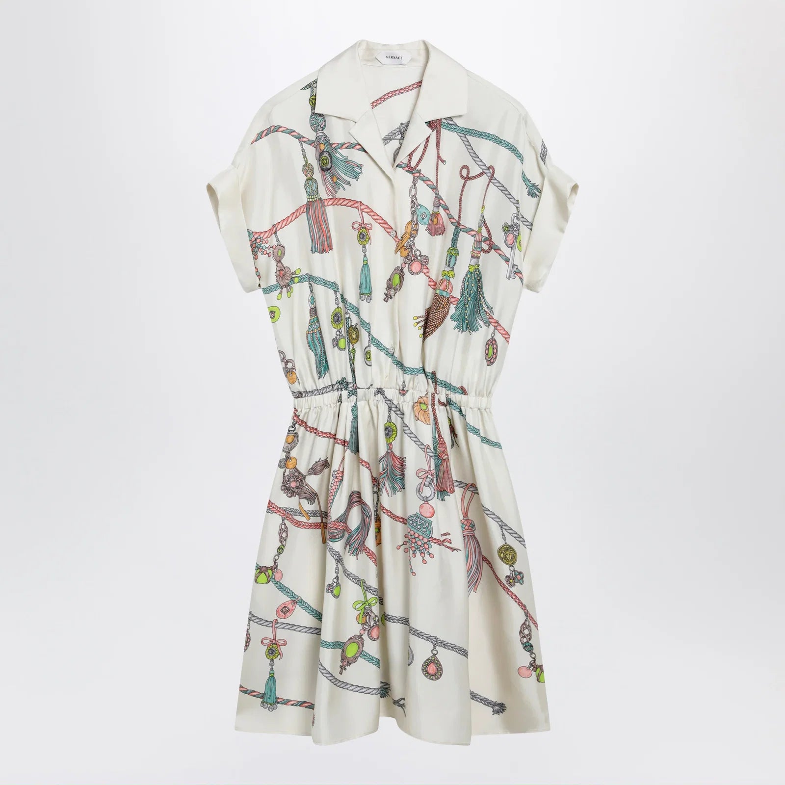 Versace Printed silk twill mini shirt dress in ivory