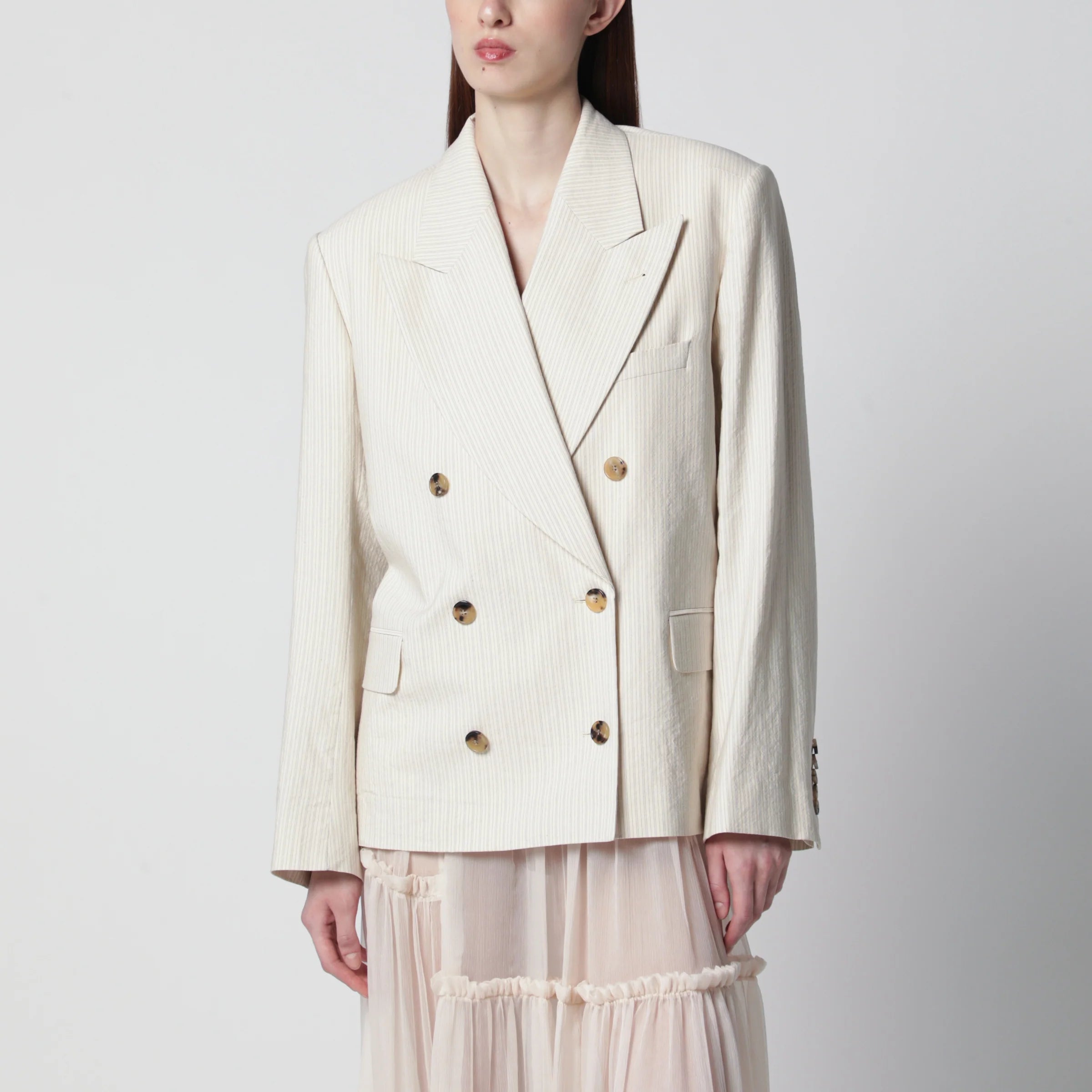 Écru oversized double-breasted jacket by Dries Van Noten
