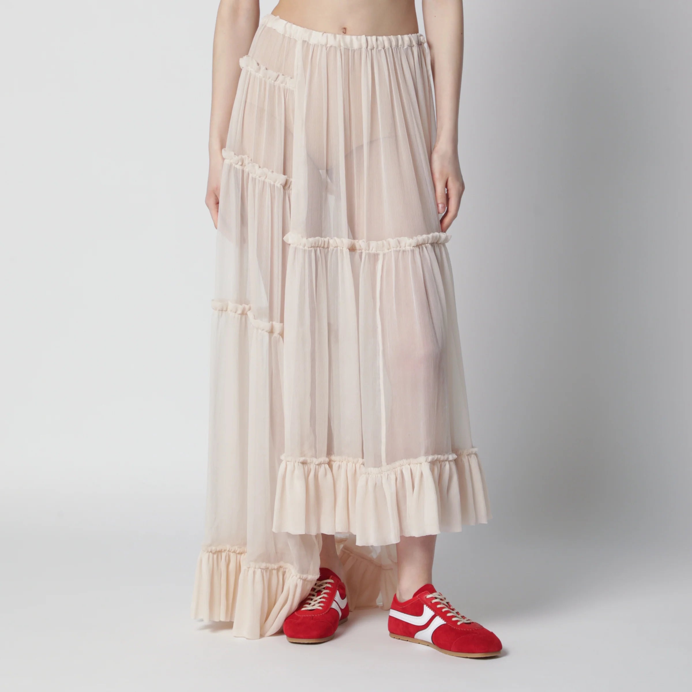 Dries Van Noten Écru semi-sheer silk skirt