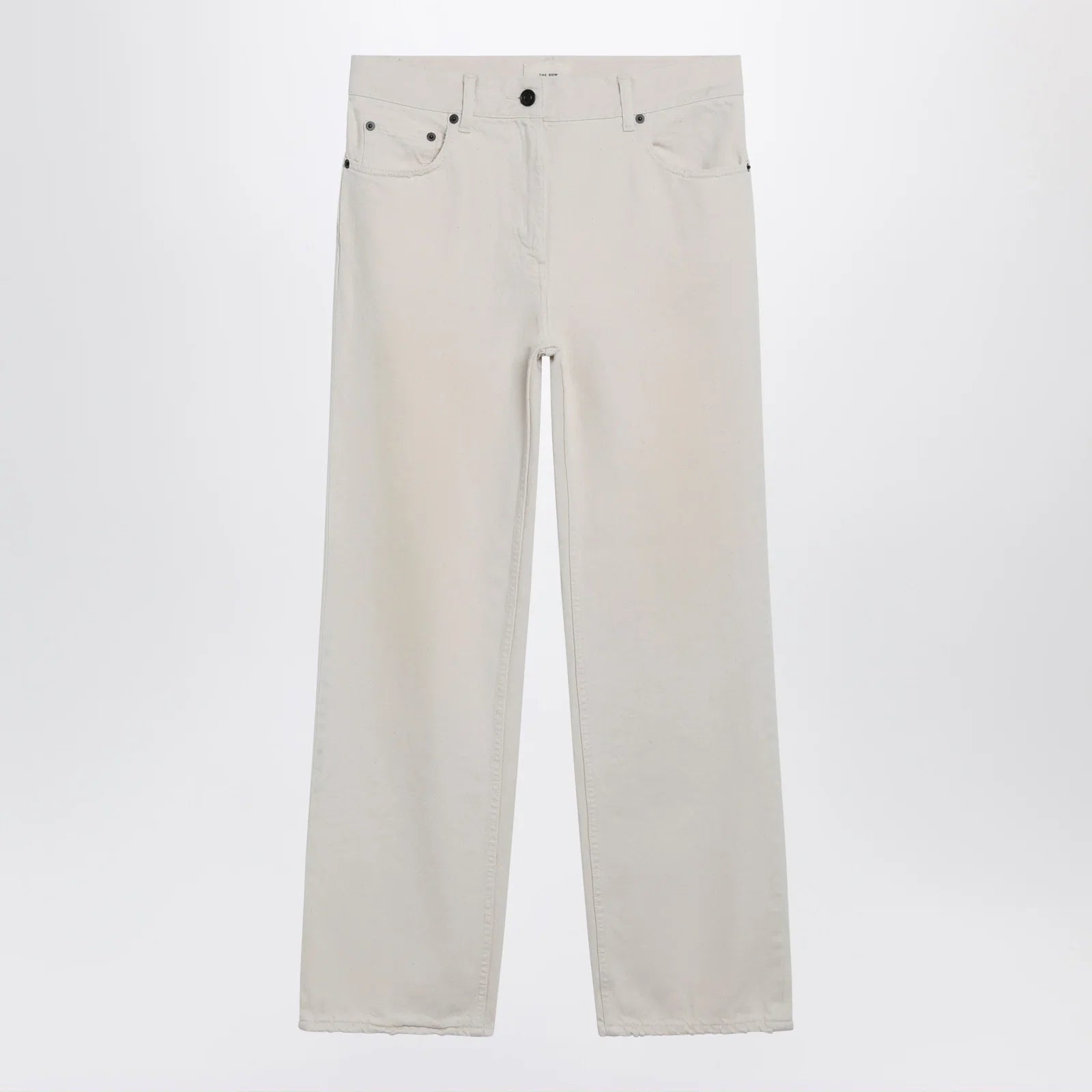 The Row Fargo jeans in lightly distressed cotton denim, ecru