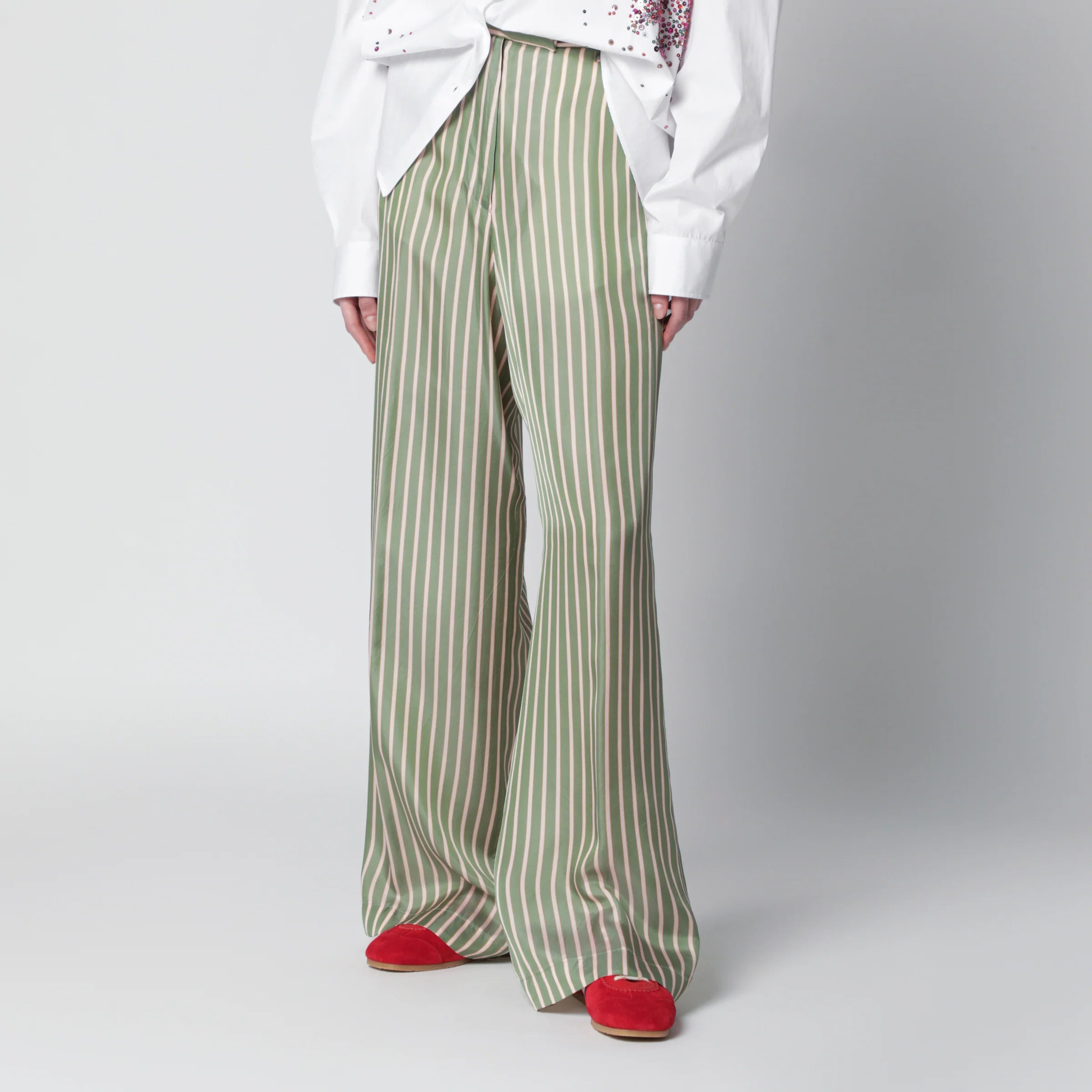 Dries Van Noten Wide-leg green striped trousers