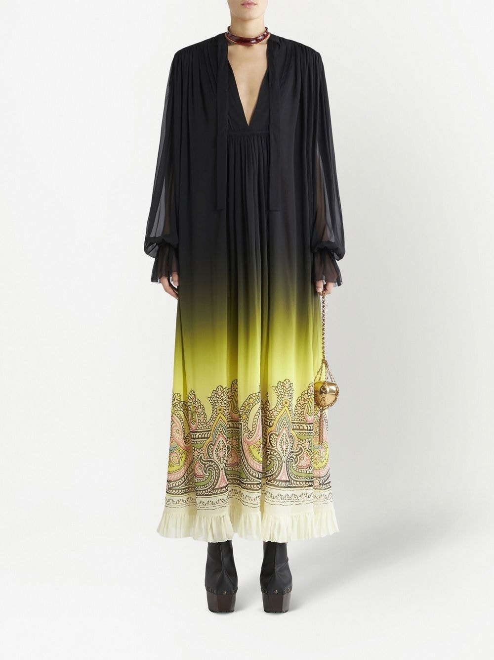 Fustan mëndafshi Etro me print paisley dhe efekt gradienti