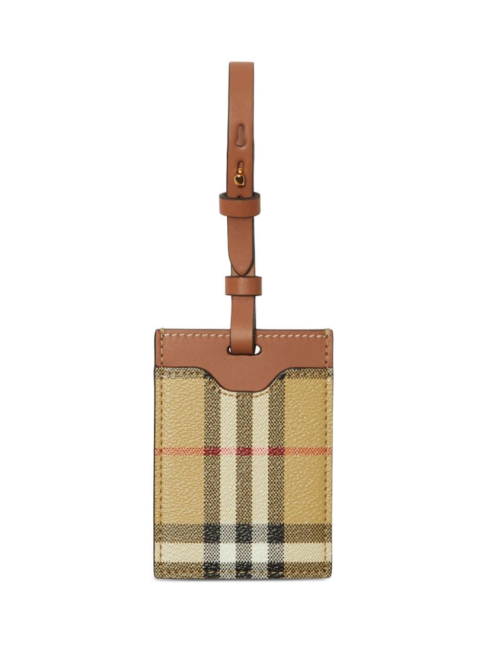 Etiketa bagazhi me dizajn Burberry me katrorë