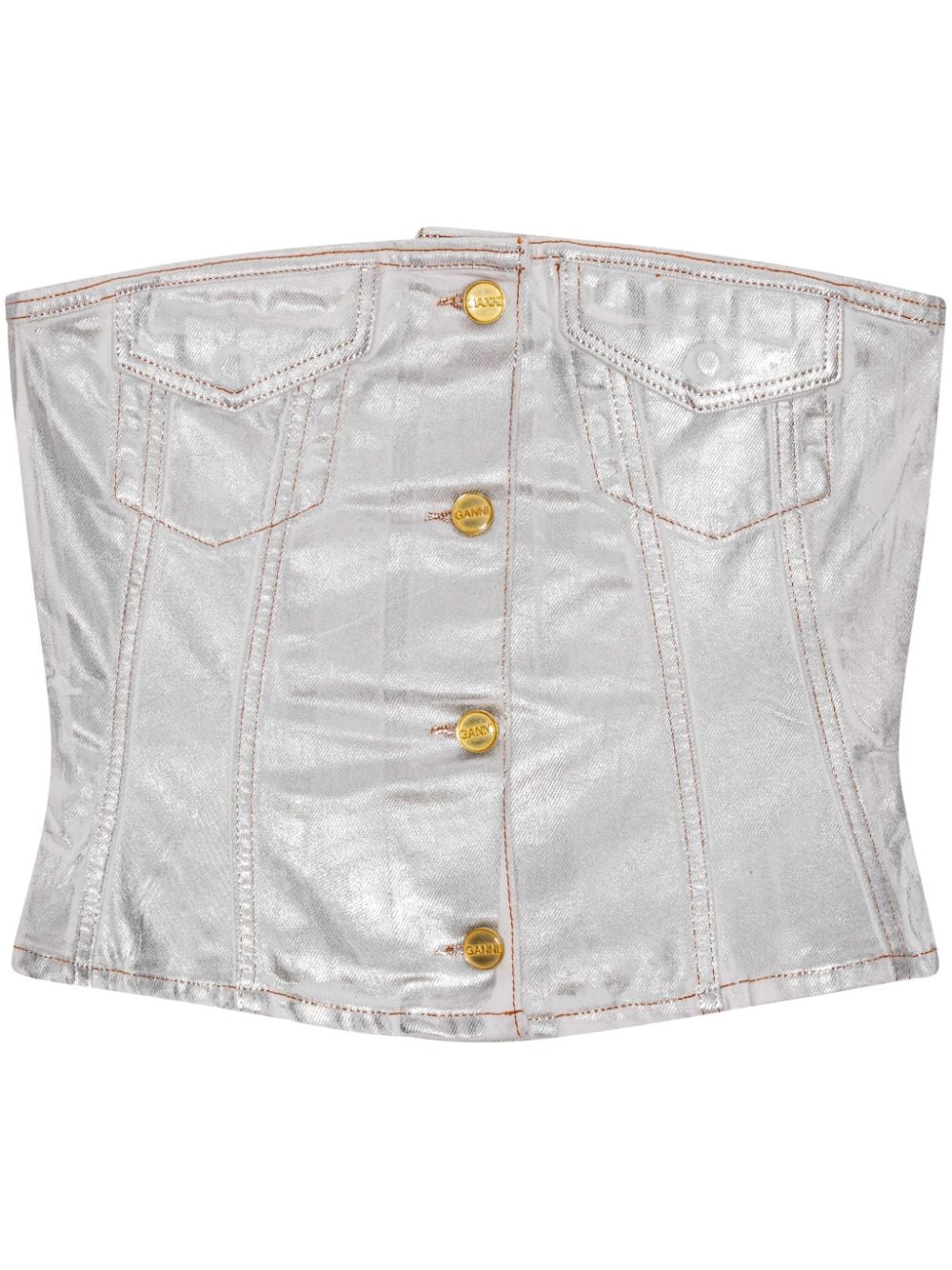 Ganni Silver Foil Denim Corsage