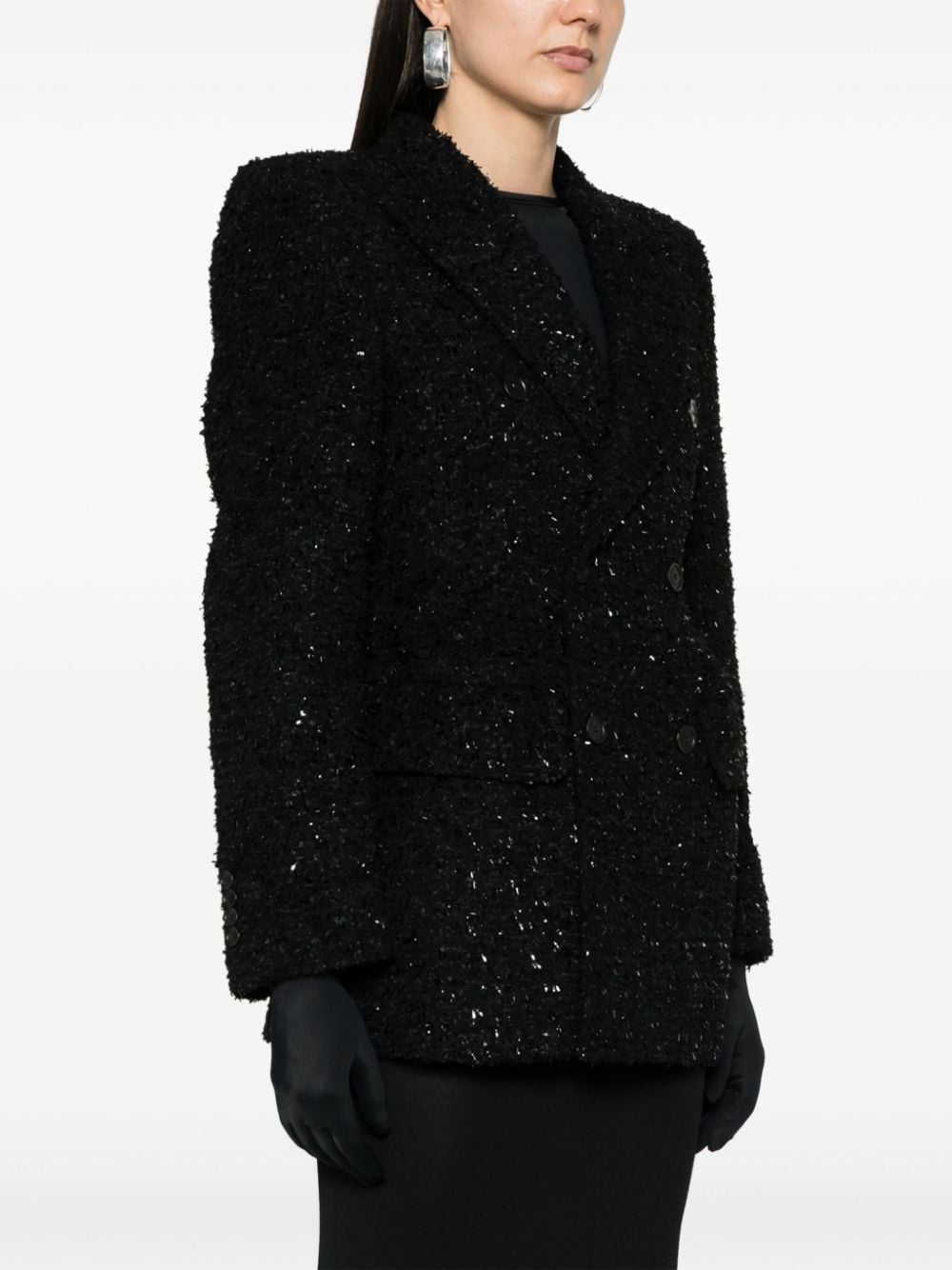 Balenciaga Hourglass xhaketë me teksturë tweed, me shpatulla të mbushura, përzierje leshi