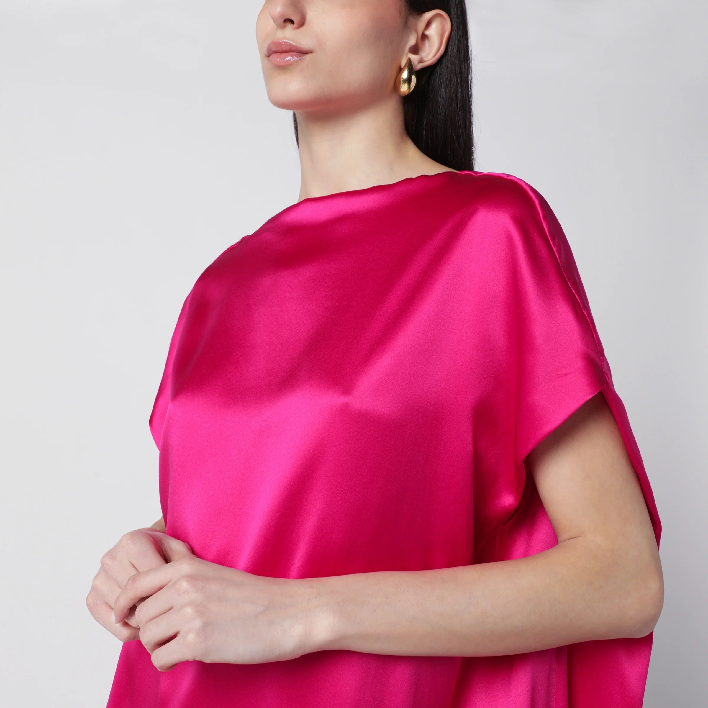 Dries Van Noten Fuchsia silk satin midi dress