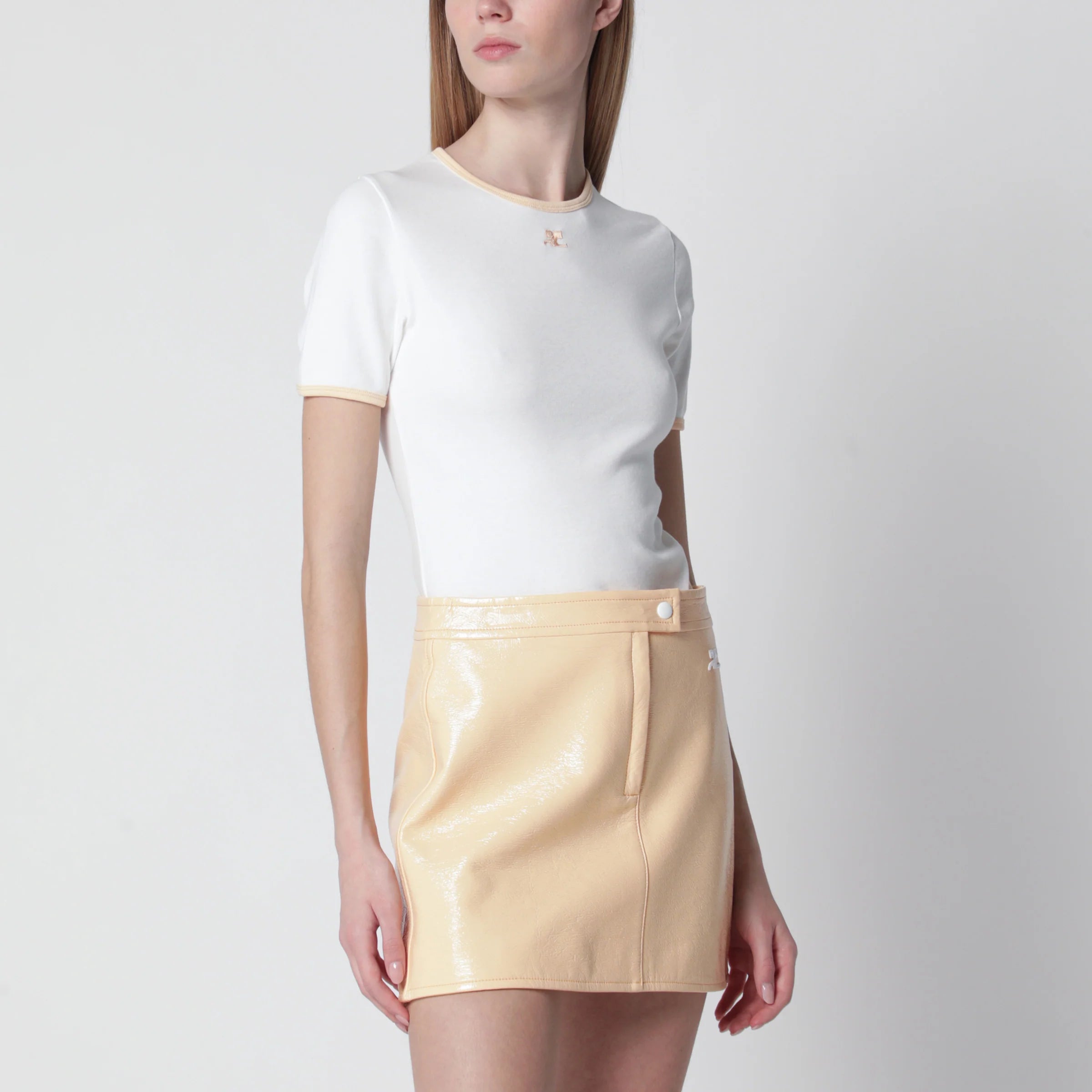 Courreges Courrèges White/orange contrast cotton crew-neck T-shirt