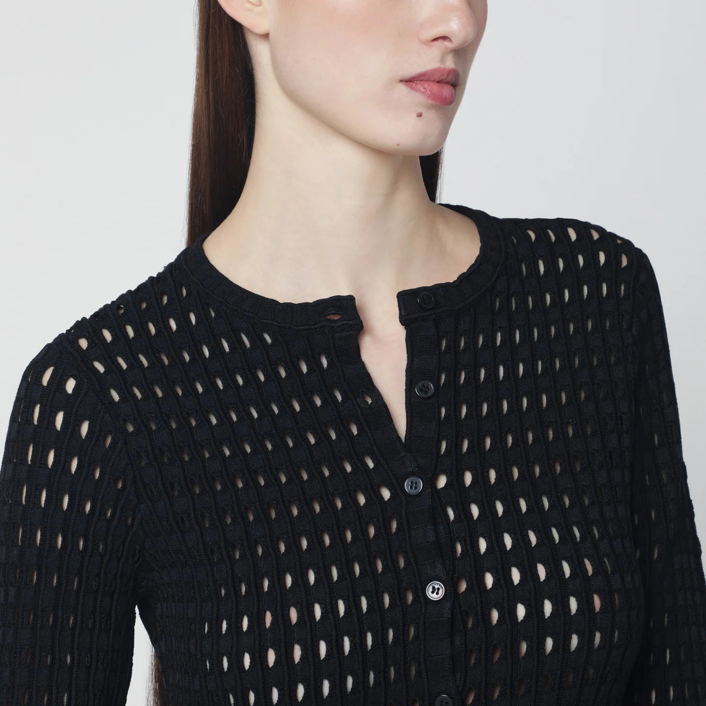 SIMKHAI Mabel black openwork knit cardigan