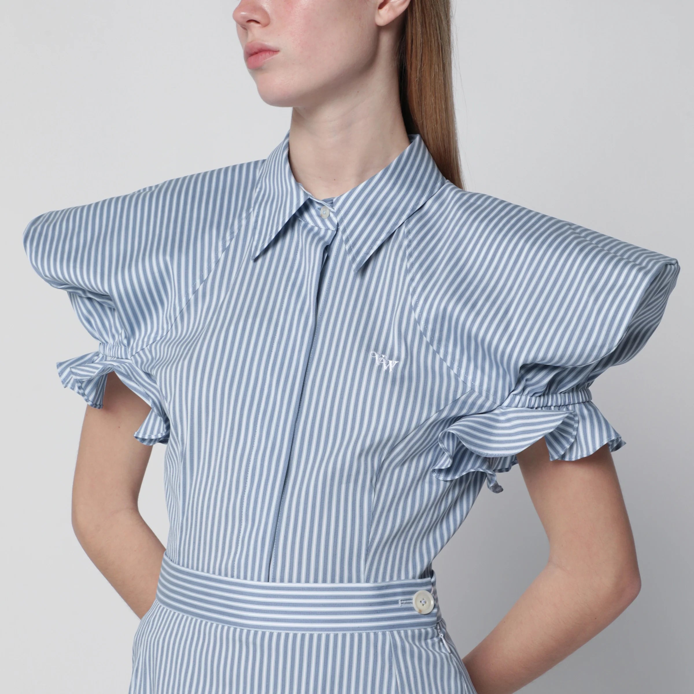 Vivienne Westwood White/light blue striped shirt with wide shoulders