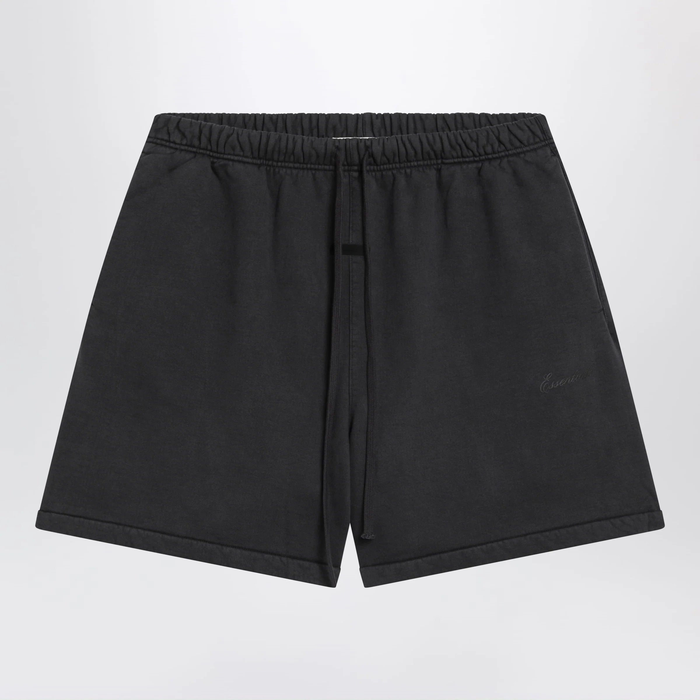 Fear of God Essentials Black cotton shorts with logo embroidery