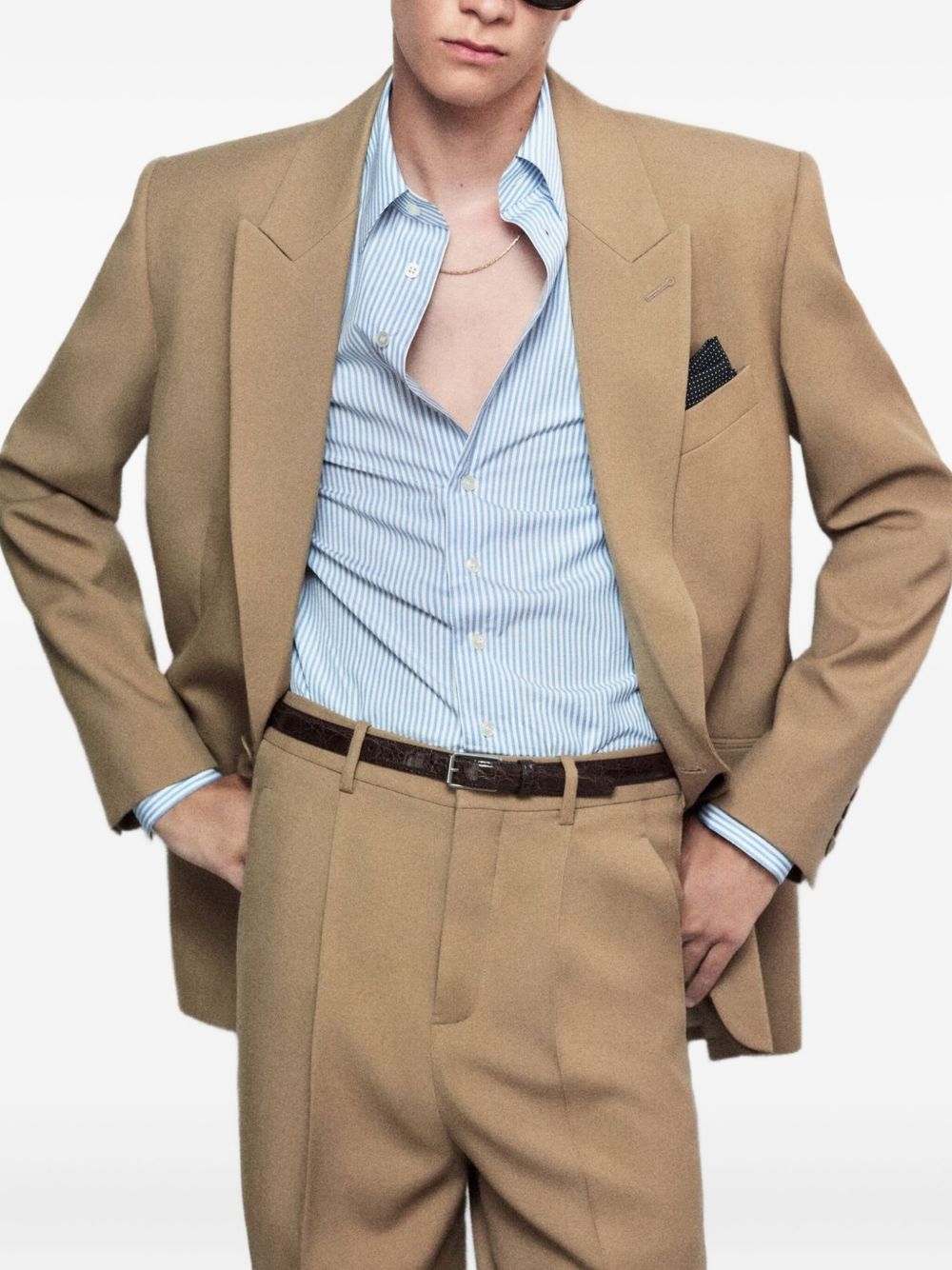 Saint Laurent Blazer Natyral me Strukturë prej Leshi