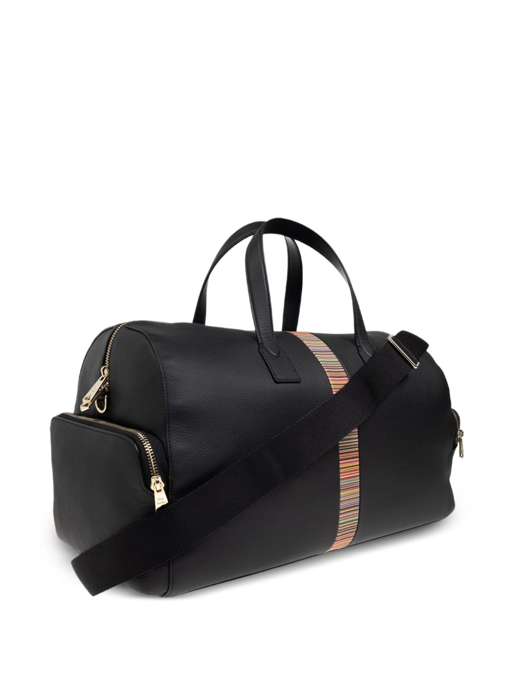 Paul Smith Black Leather 'Signature Stripe' Trim Day Holdall