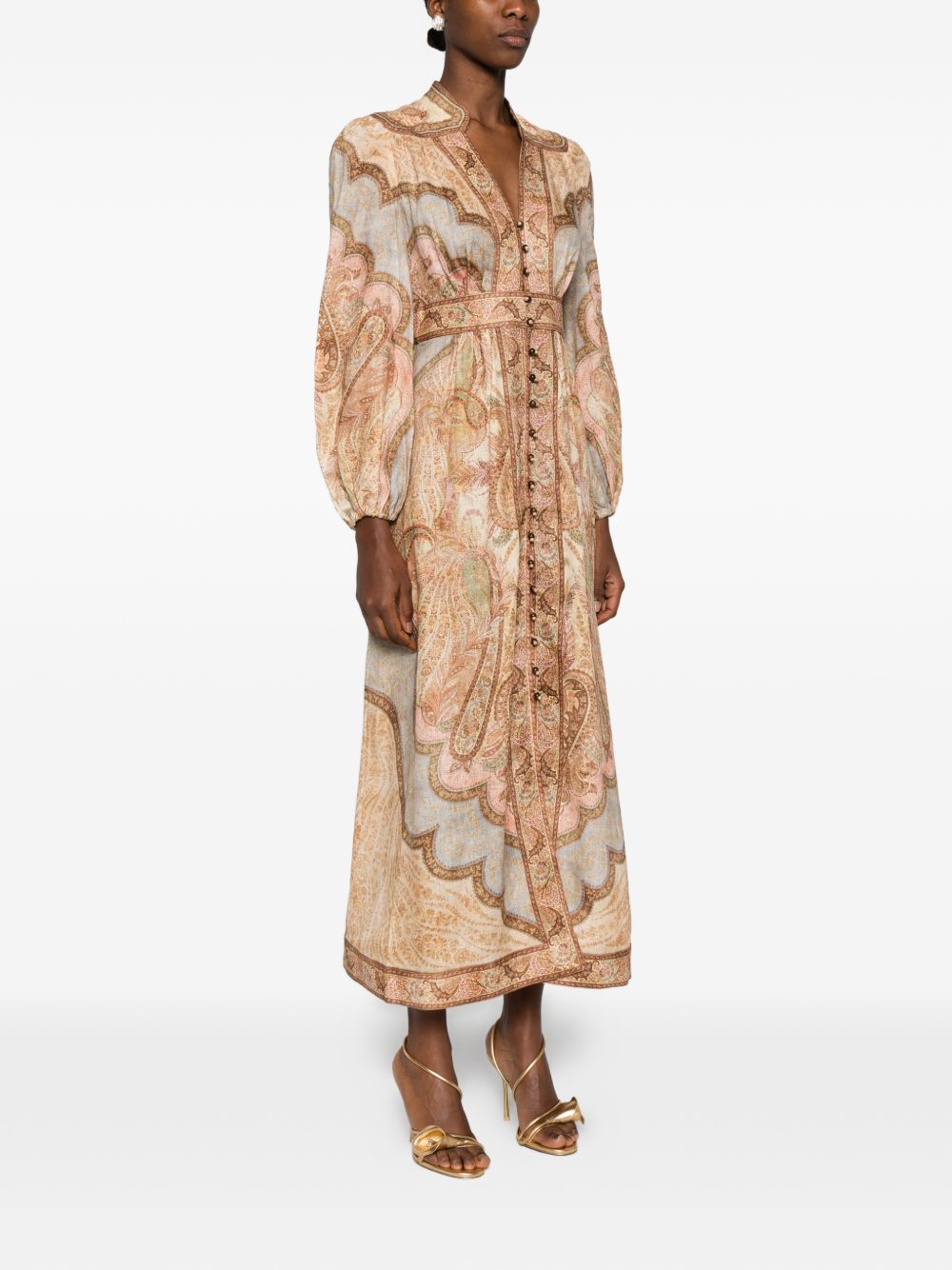 Zimmermann V-neck long sleeves Wanderlust linen midi dress