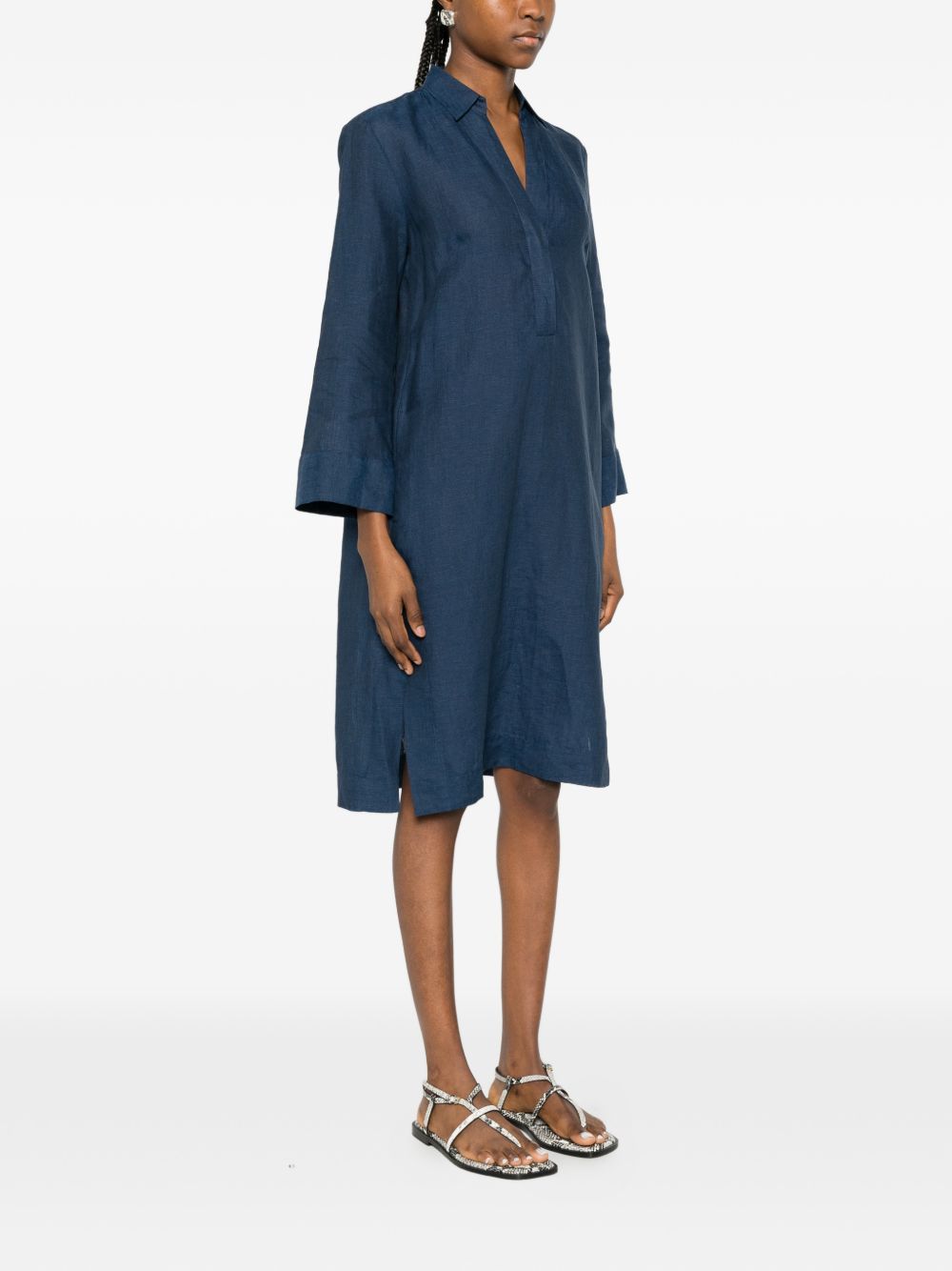 Archivio '67 V-neck side slits Linen chemisier dress