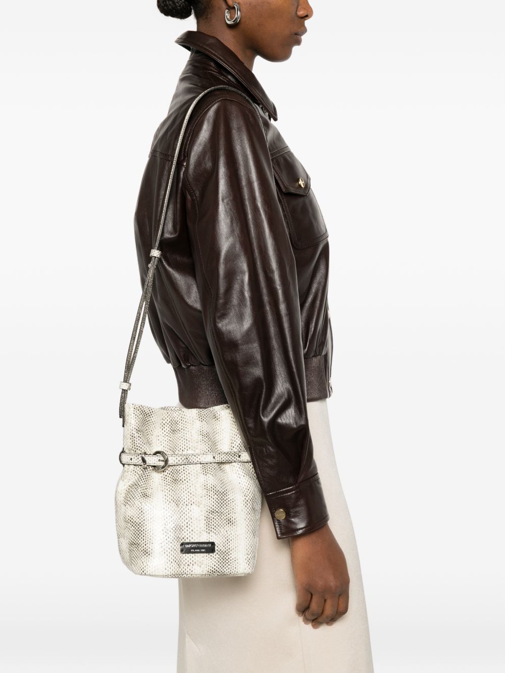 Emporio Armani Exclusive Python-Print Leather Bucket Bag