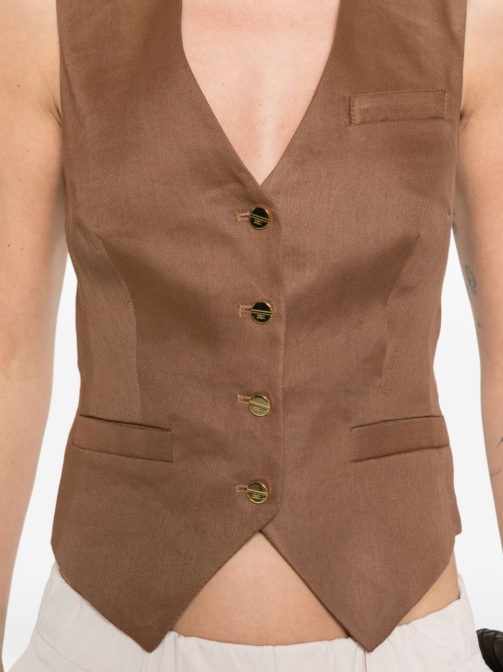 Elisabetta Franchi V-neck button fastening pockets Linen blend vest