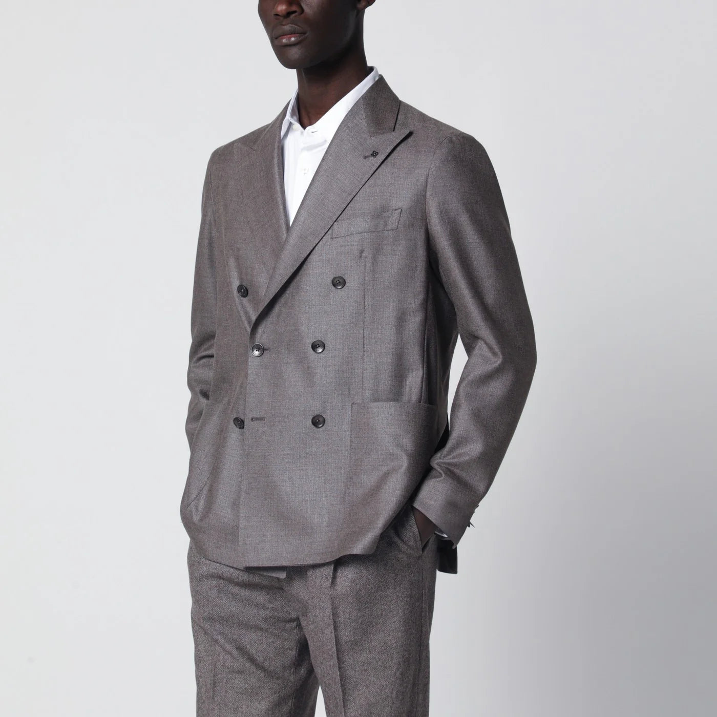 Tagliatore Grey silk and wool double-breasted jacket