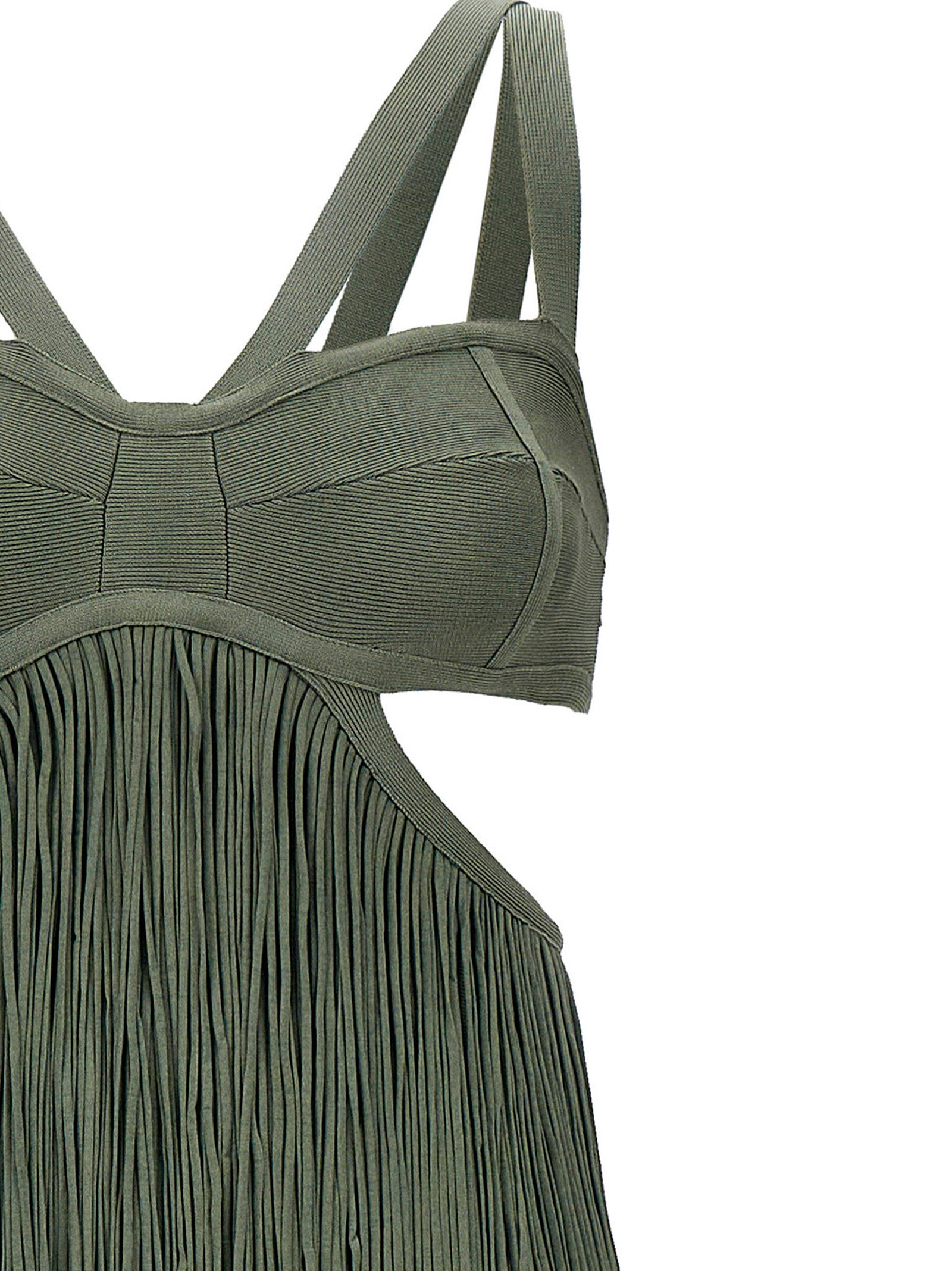 Herve Leger Strappy Tiered Fringe Dress