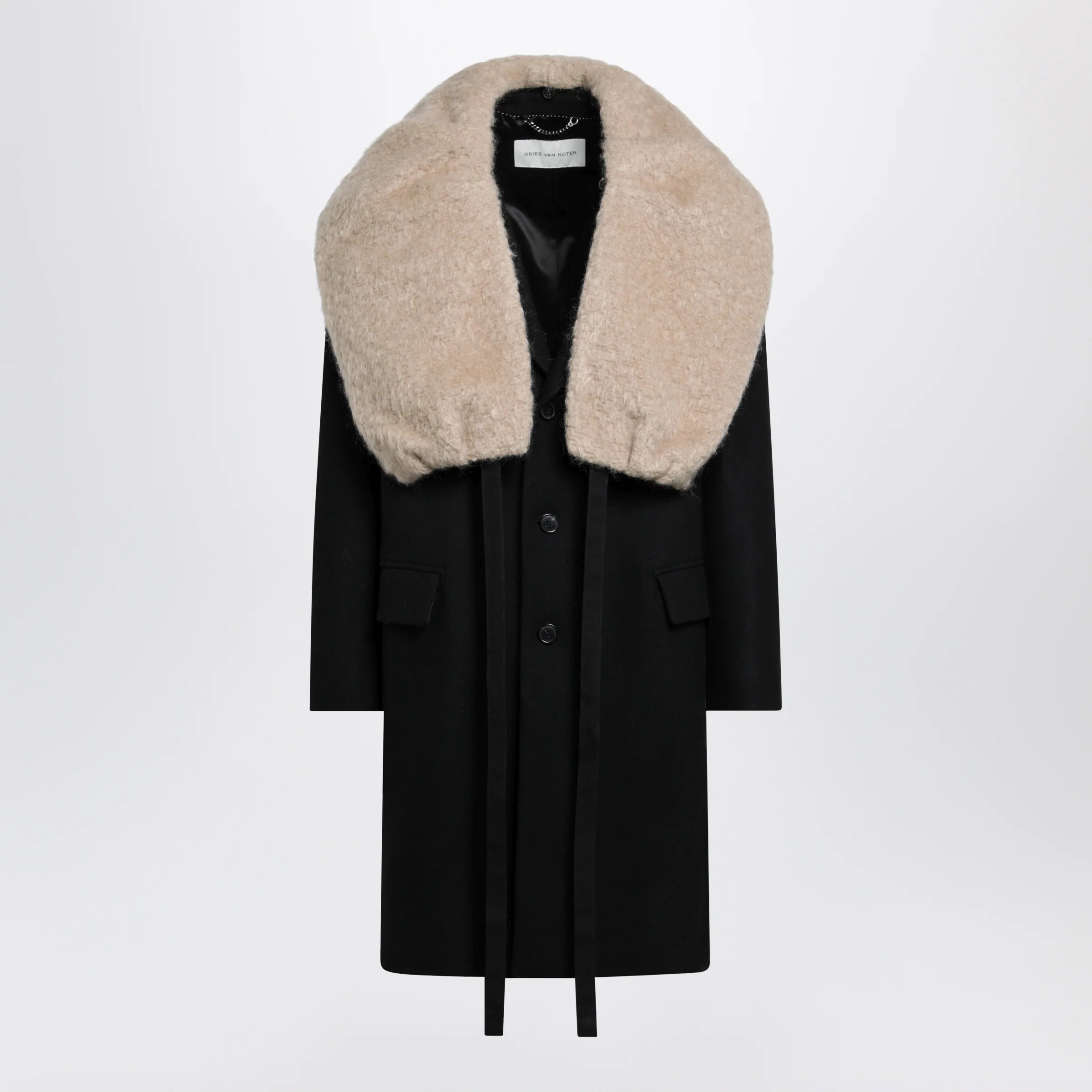Dries Van Noten Black coat with removable neckline