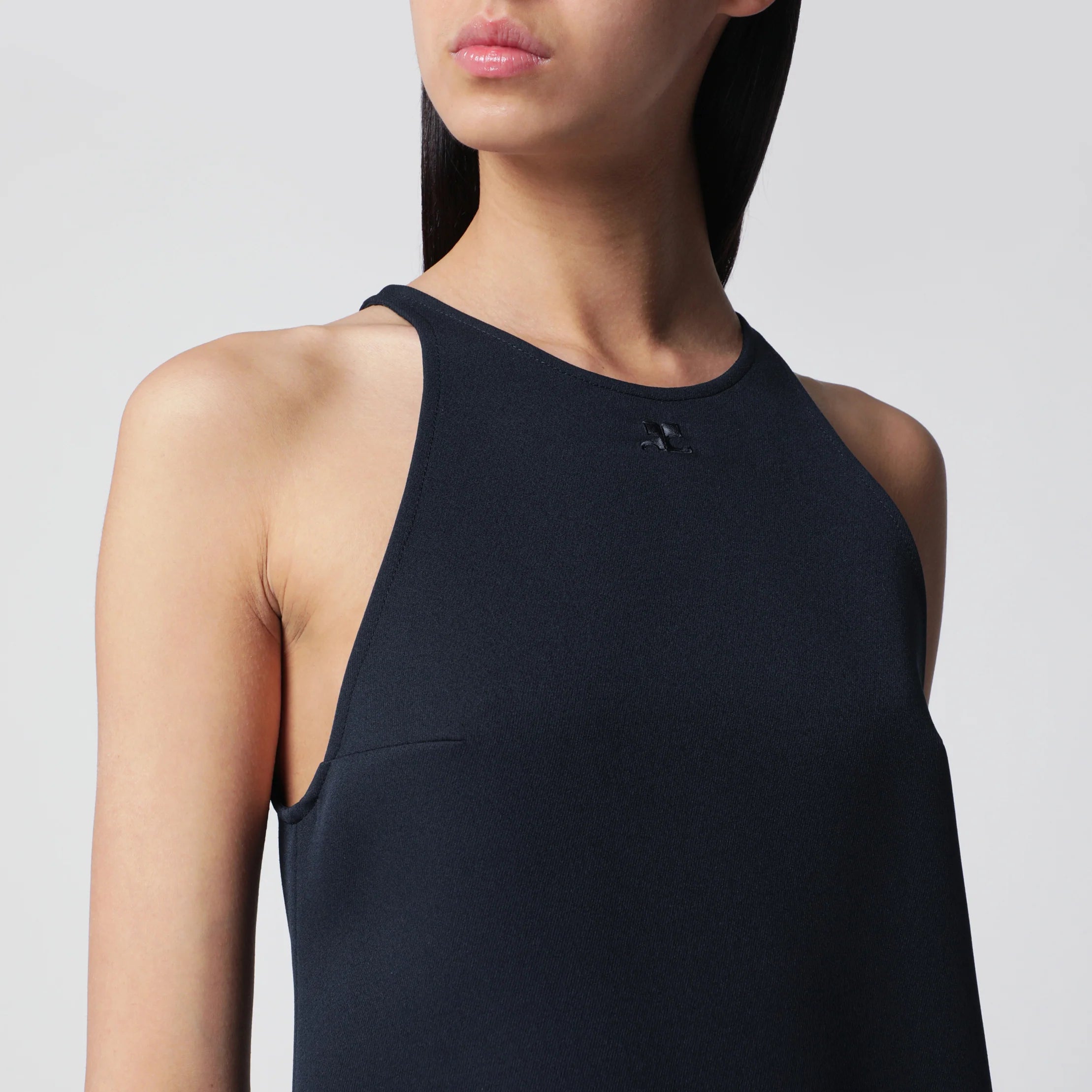 Courreges Courrèges Sleeveless A-line twill mini dress with belt in navy