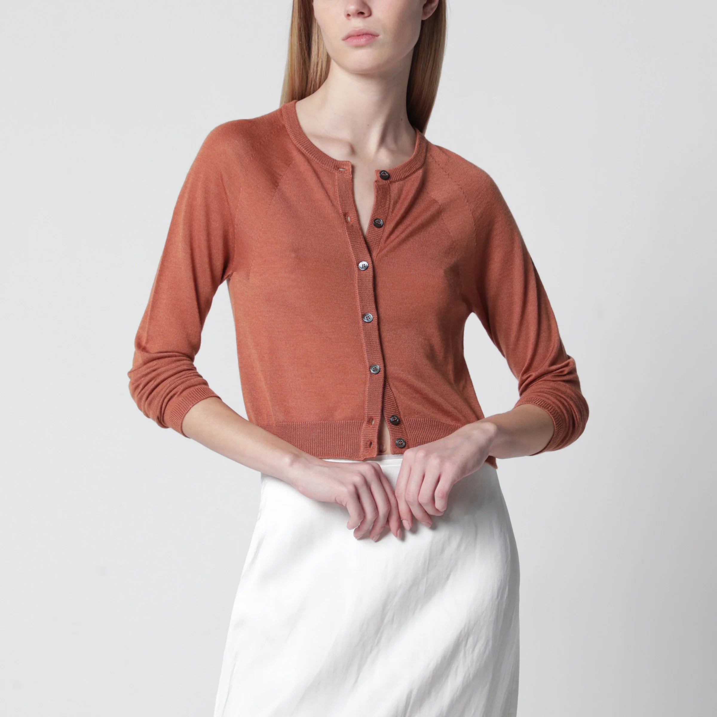 Roberto Collina Brick-colored cardigan in cashmere and silk