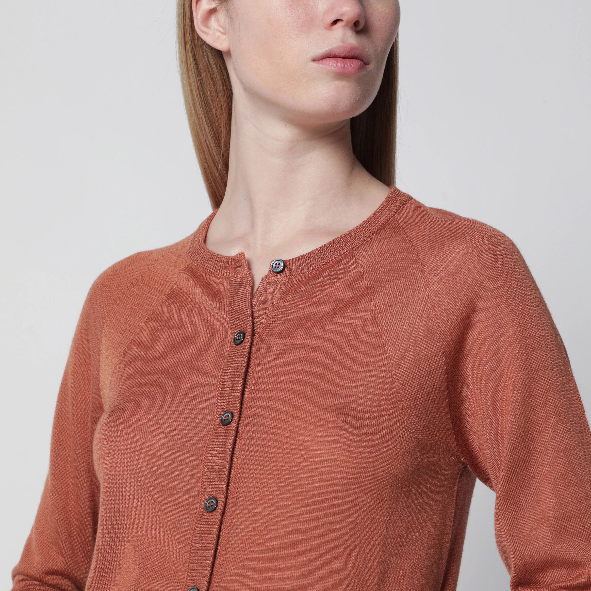 Roberto Collina Brick-colored cardigan in cashmere and silk