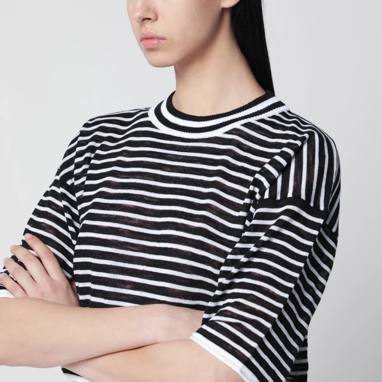 Roberto Collina Black/white striped cotton-blend sweater