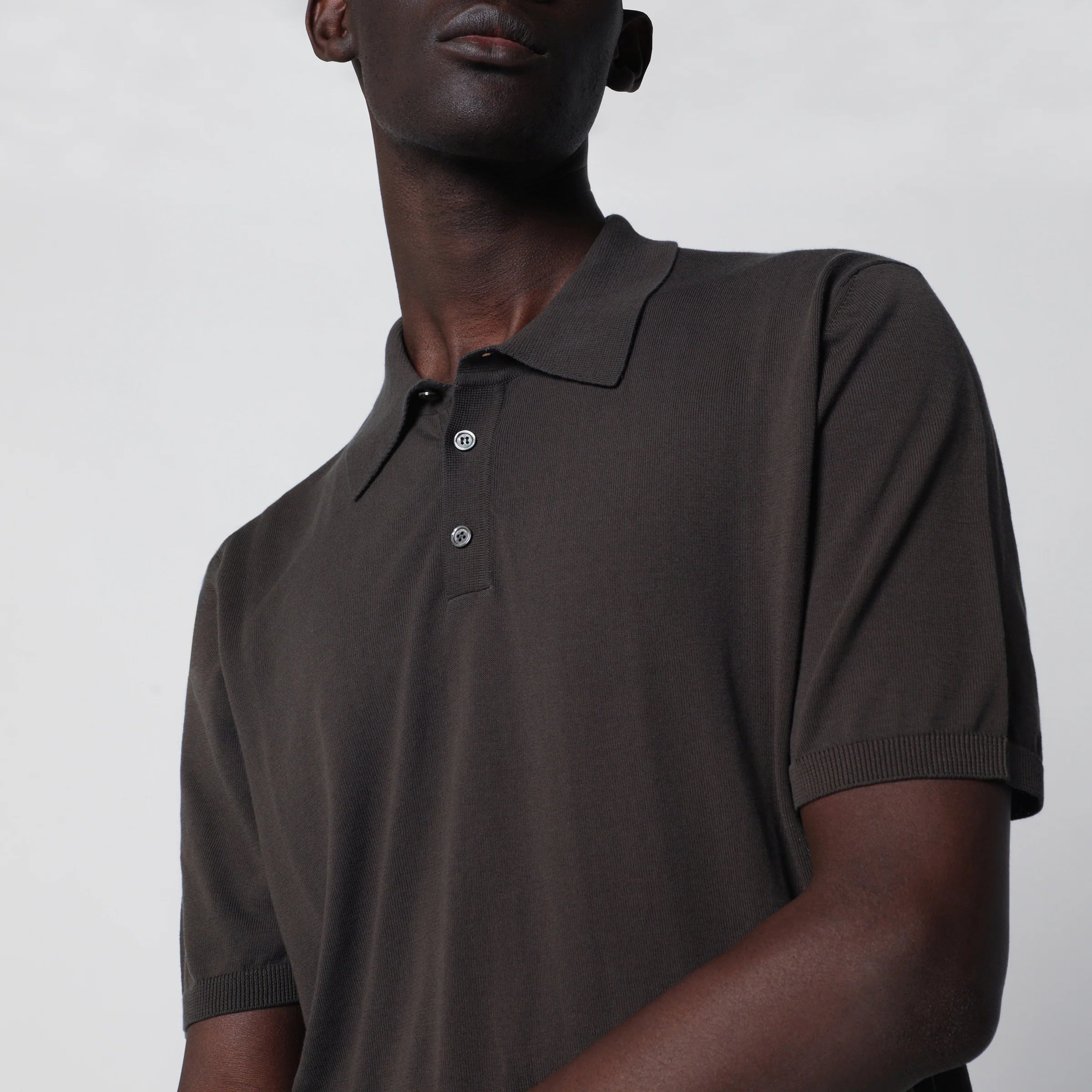 Roberto Collina Regular-fit cotton crepe knit polo in dark brown