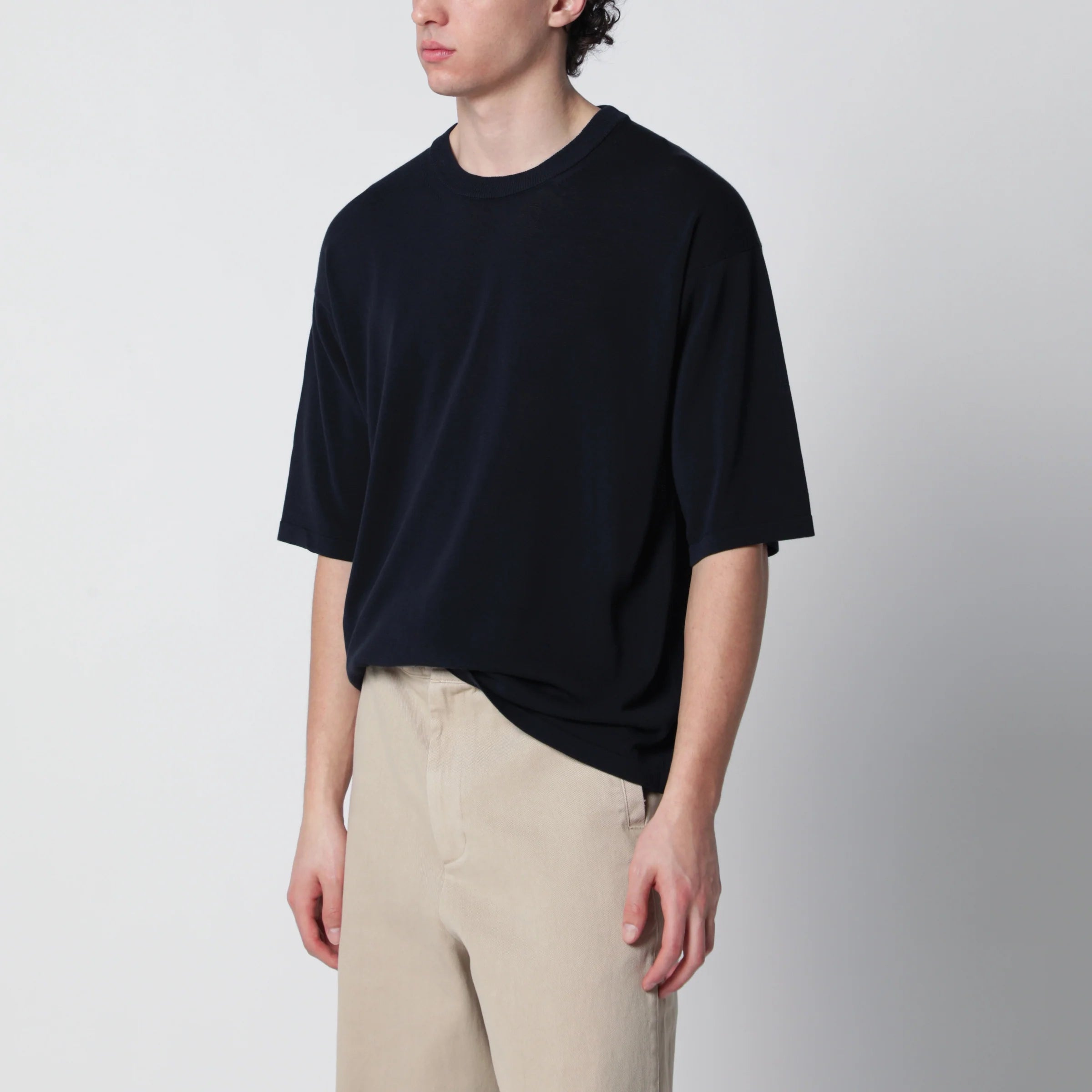 Roberto Collina Navy blue cotton knit T-shirt