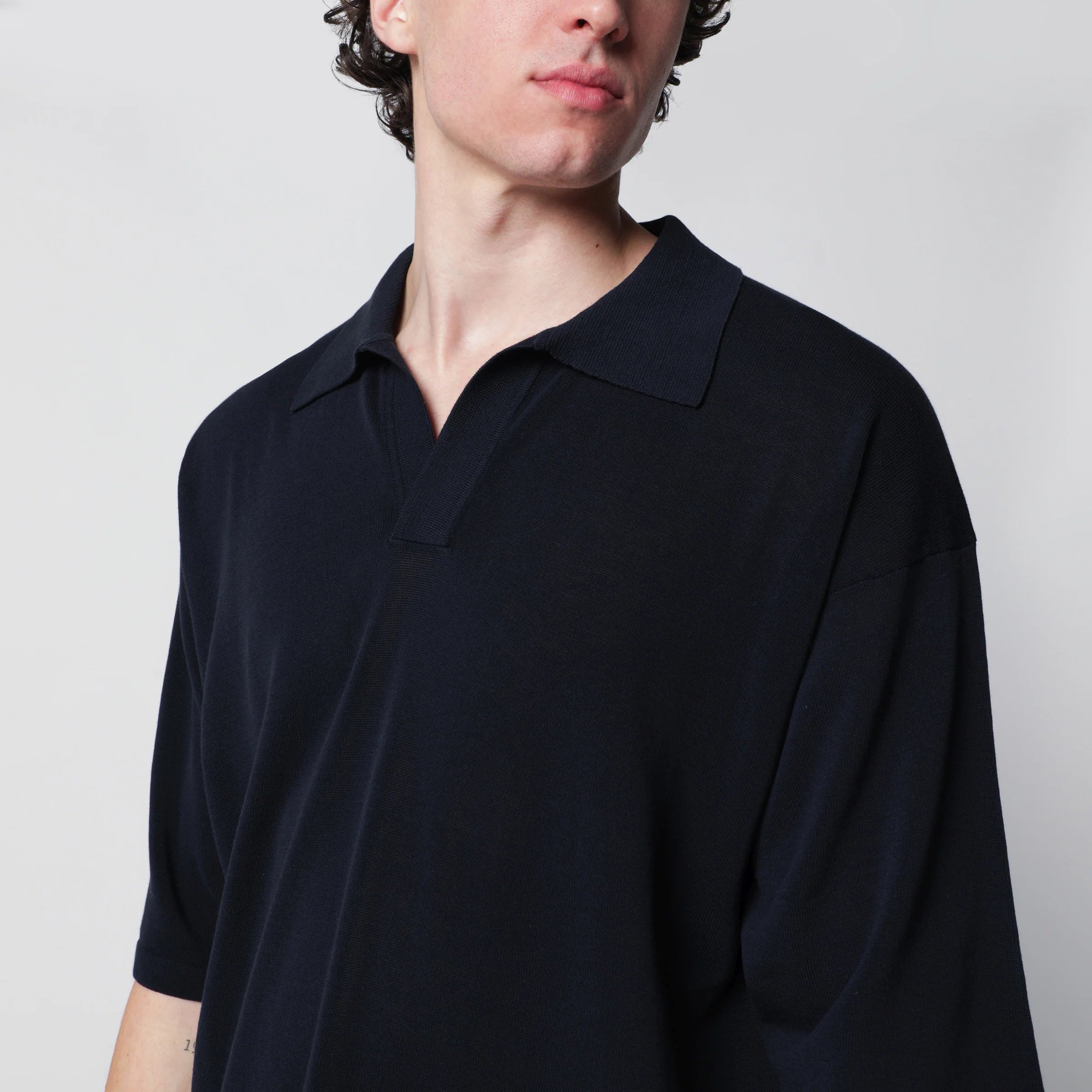Roberto Collina Navy blue cotton knit polo shirt