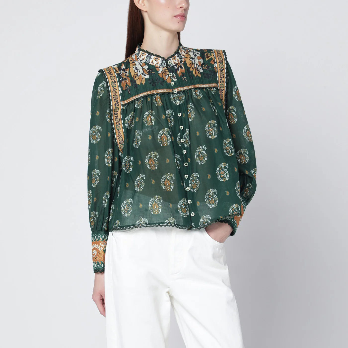 FARM Rio Tayla green cotton blouse