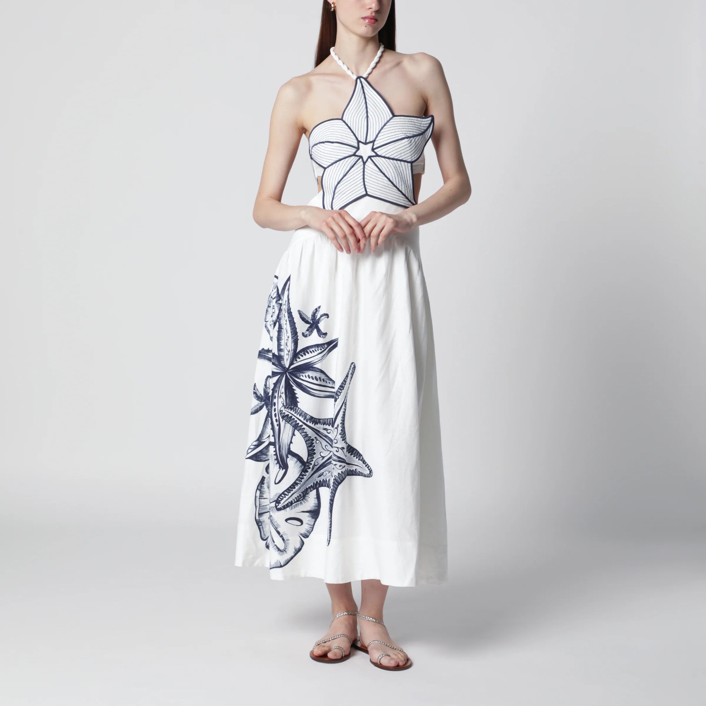 FARM Rio Coast Stars printed linen midi dress
