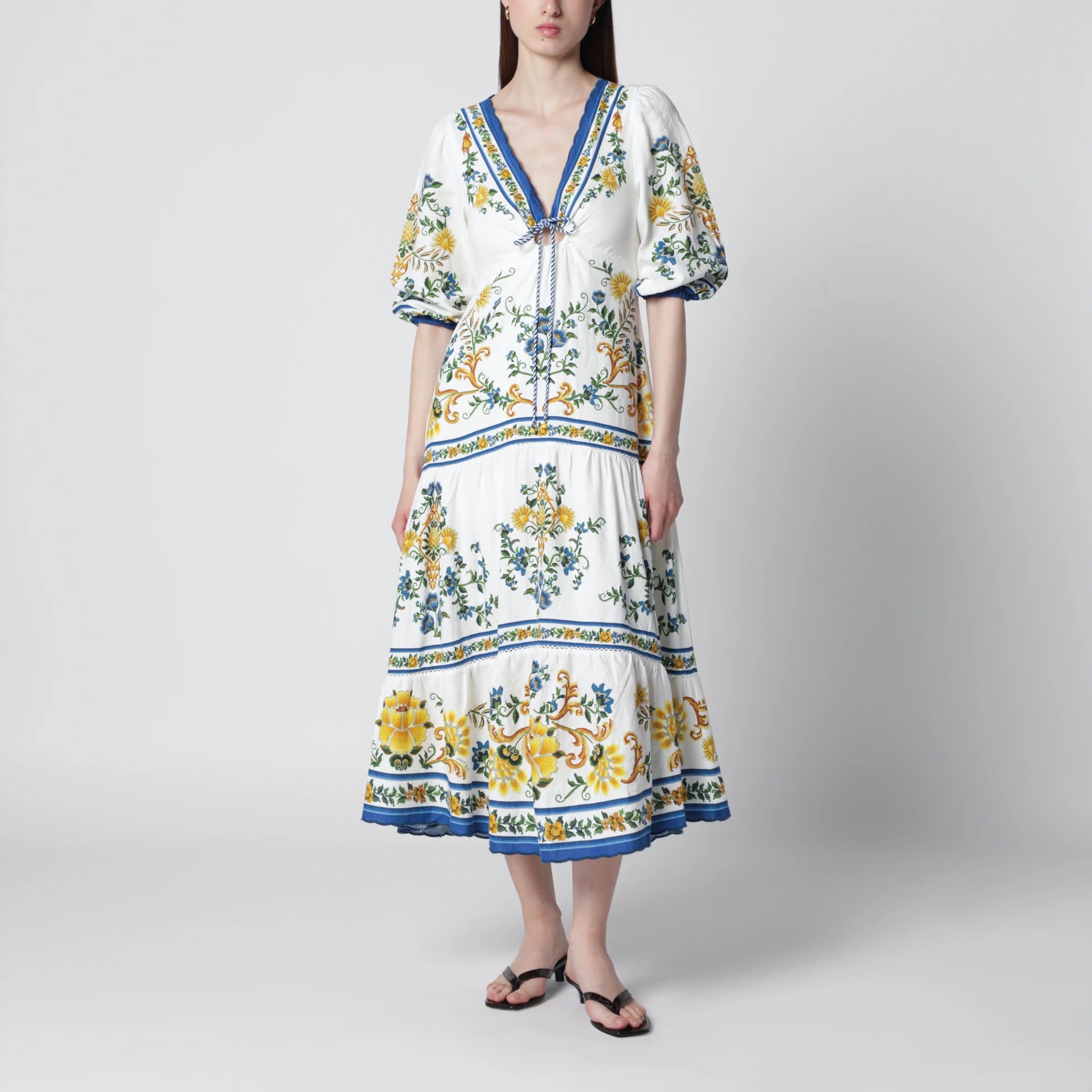 FARM Rio Emily Floral Tapestry drawstring midi dress
