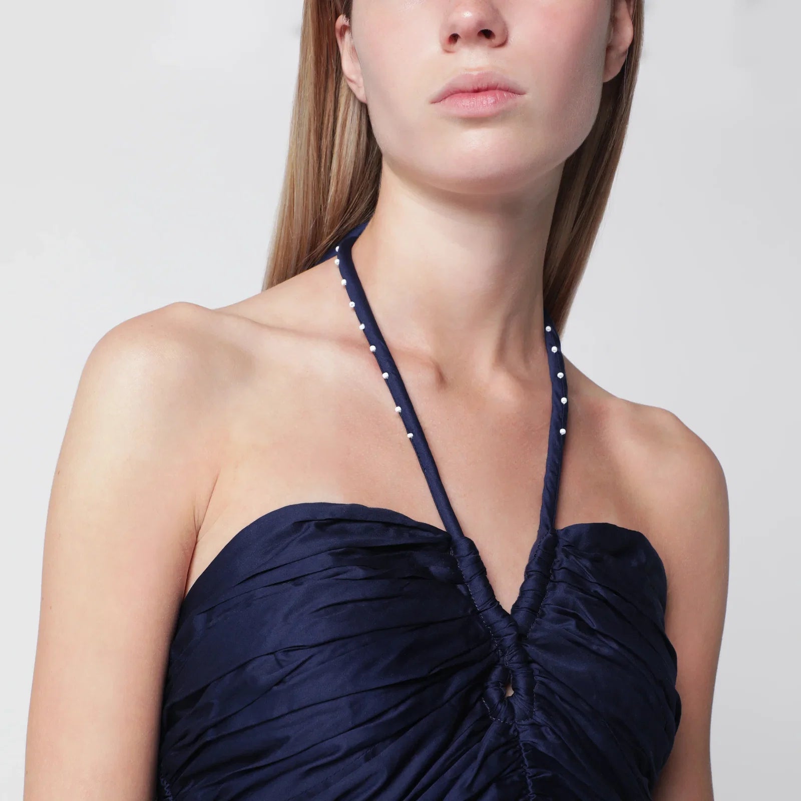 FARM Rio Navy blue Richelieu midi dress with embroidery
