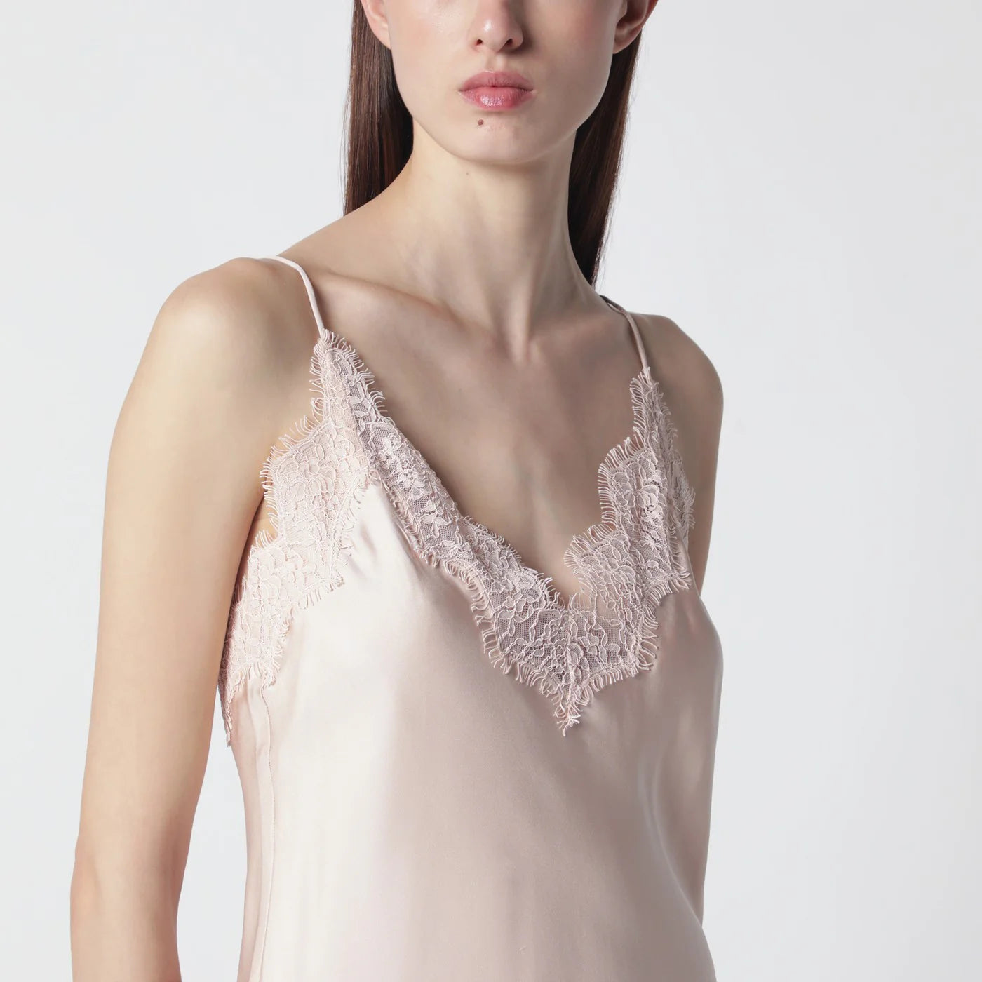 Róhe Light pink silk slip dress with lace