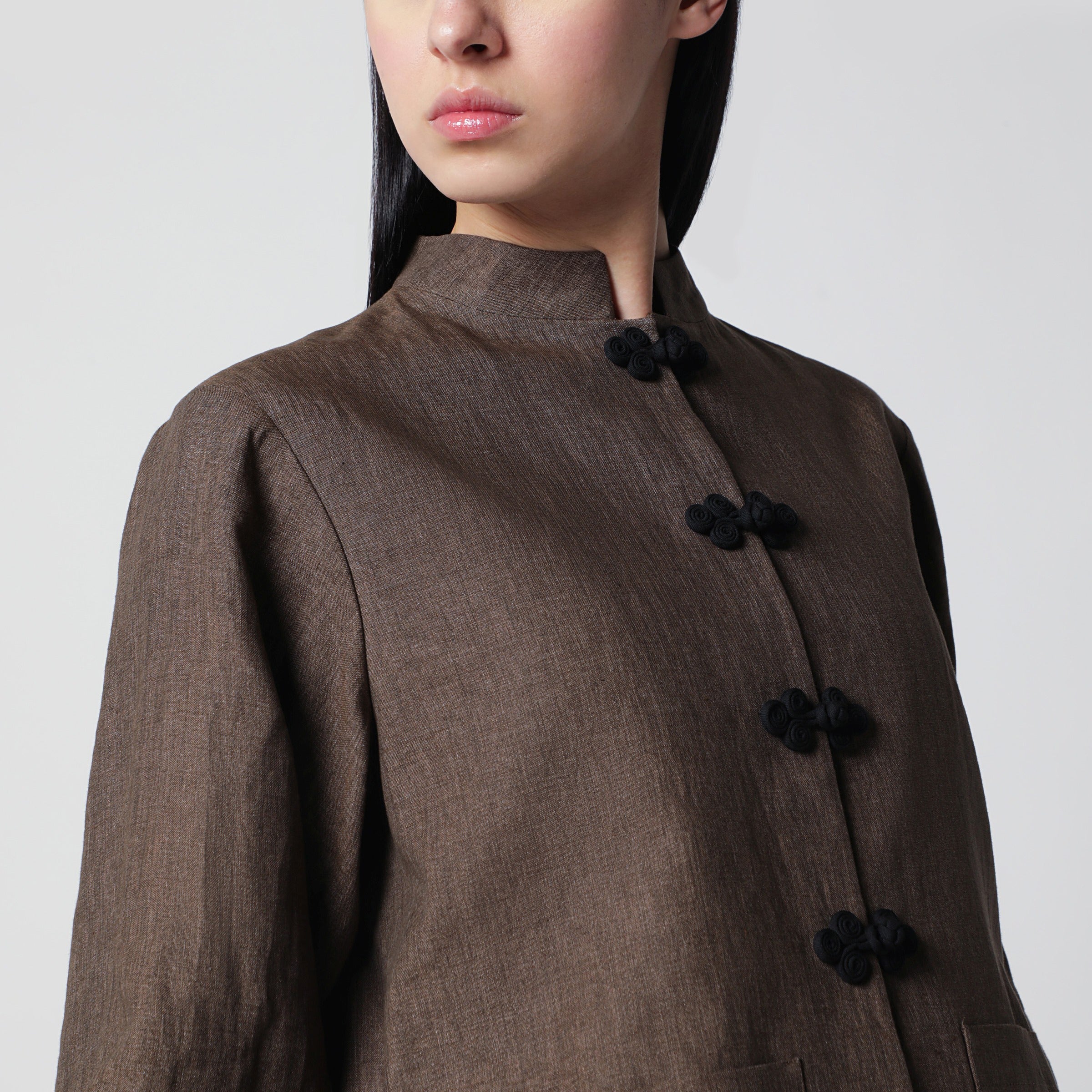 Róhe Brown mélange linen jacket with pankou closure