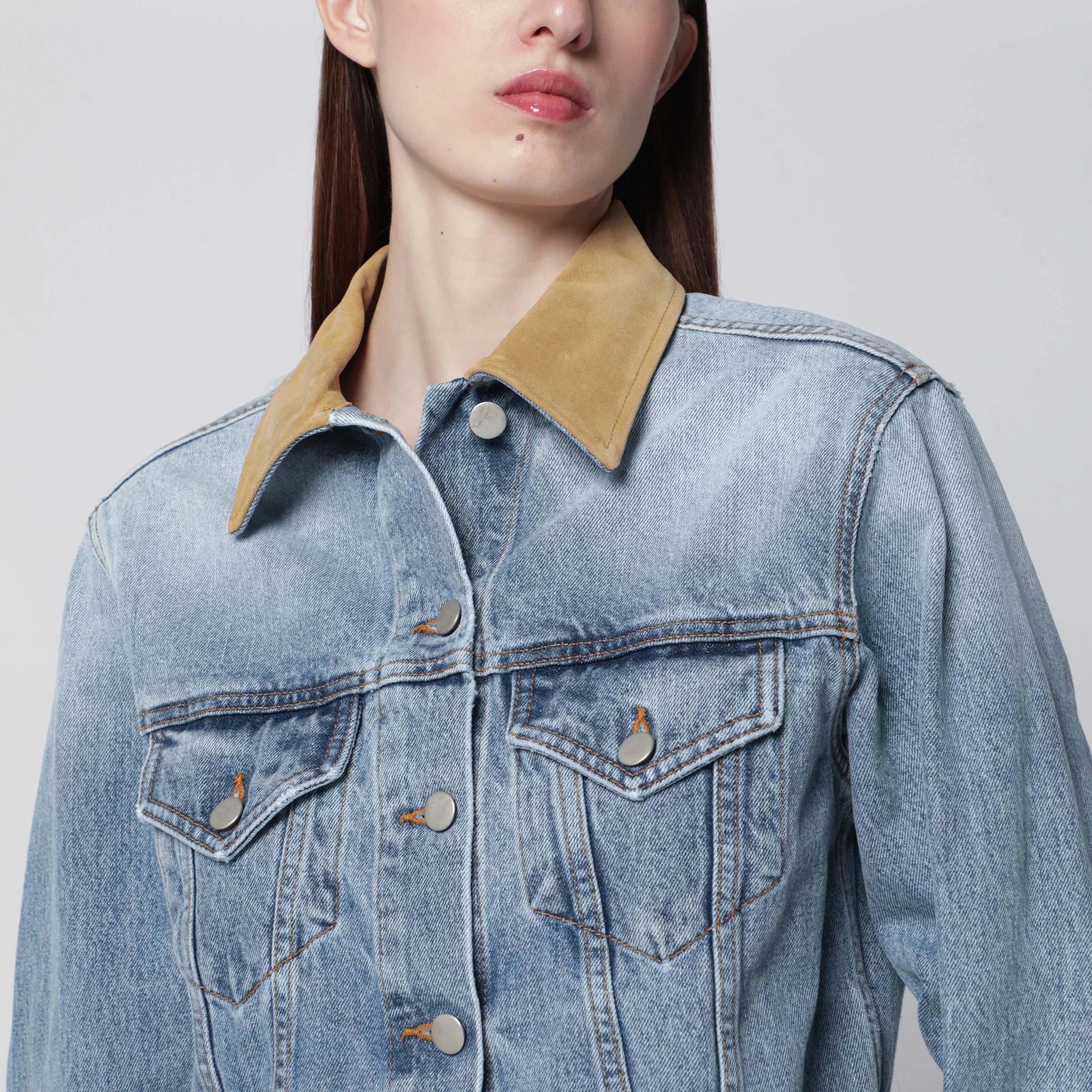 Róhe Blue denim jacket with suede collar