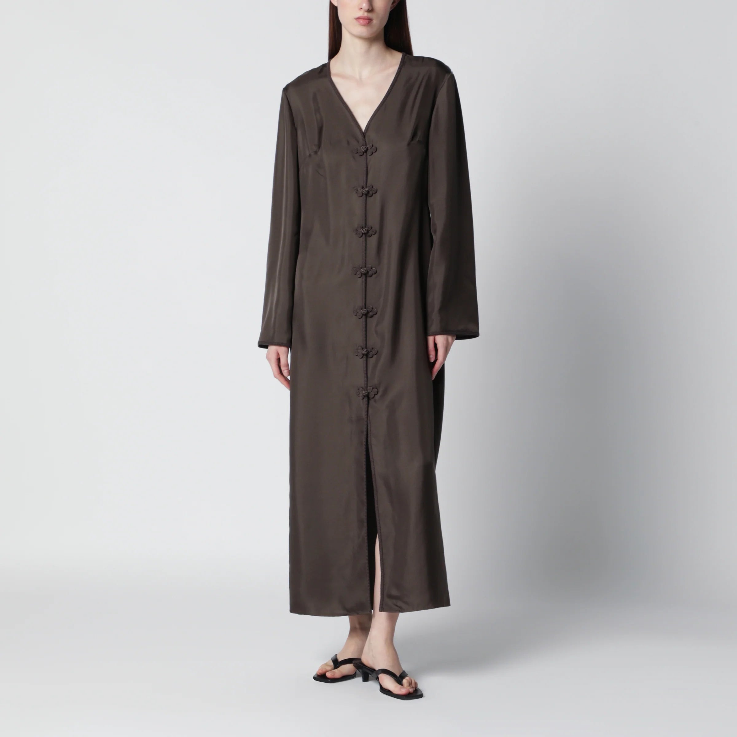Róhe Earth-tone silk dress with pankou closure