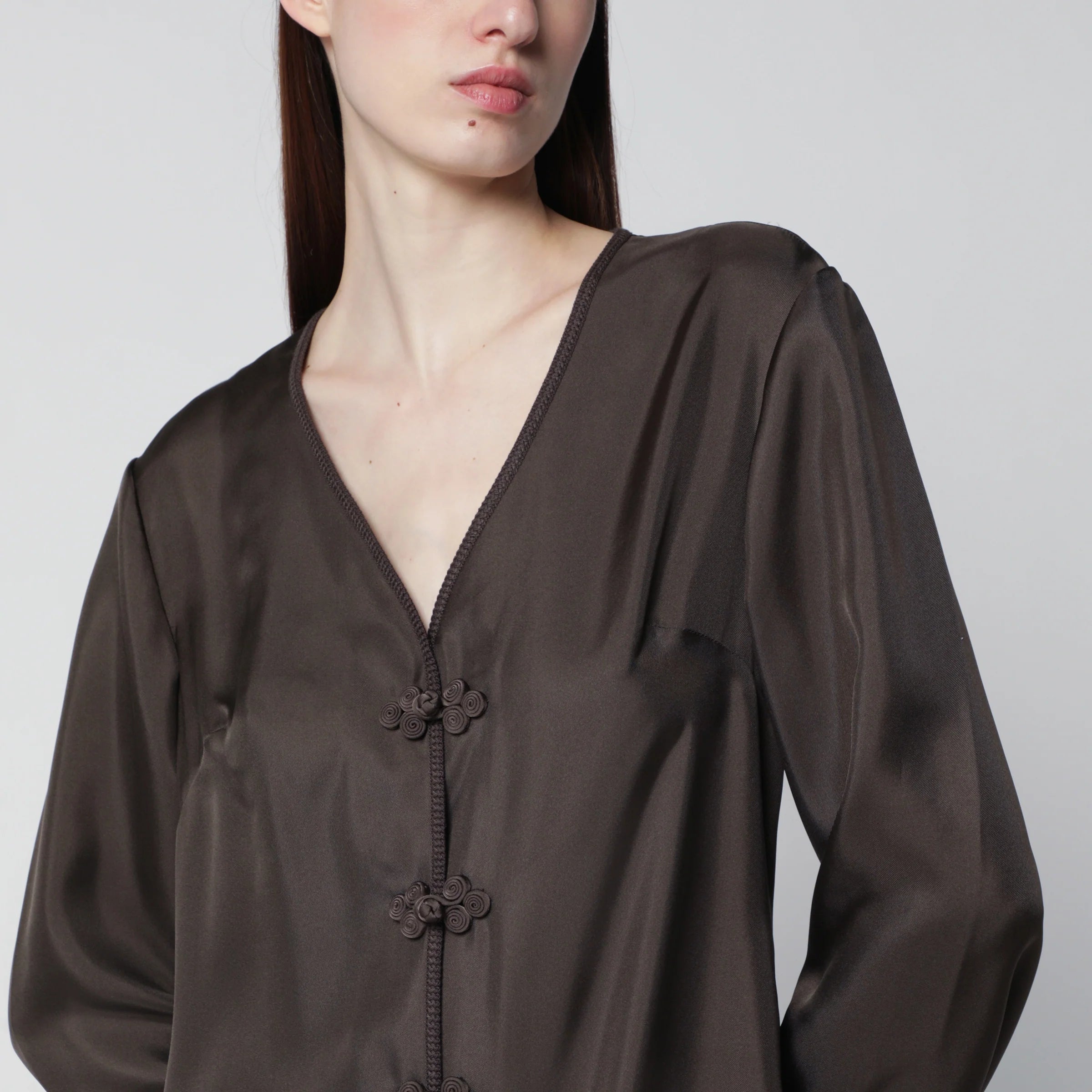 Róhe Earth-tone silk dress with pankou closure
