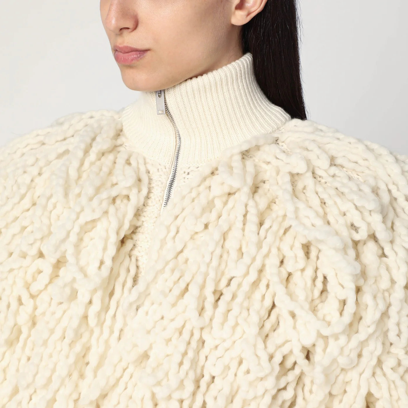 Stella McCartney White wool bomber jacket with fringes