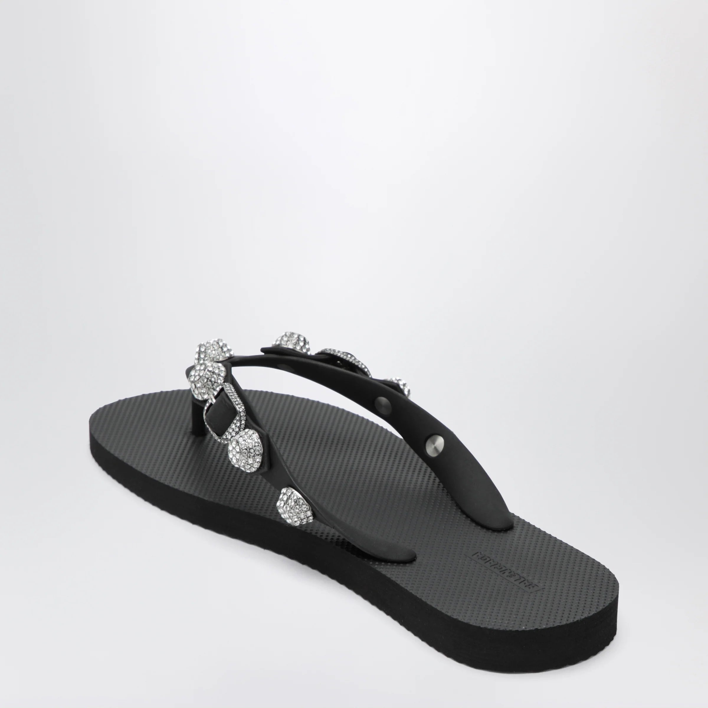 Balenciaga Cagole crystal-studded rubber thong sandals, black