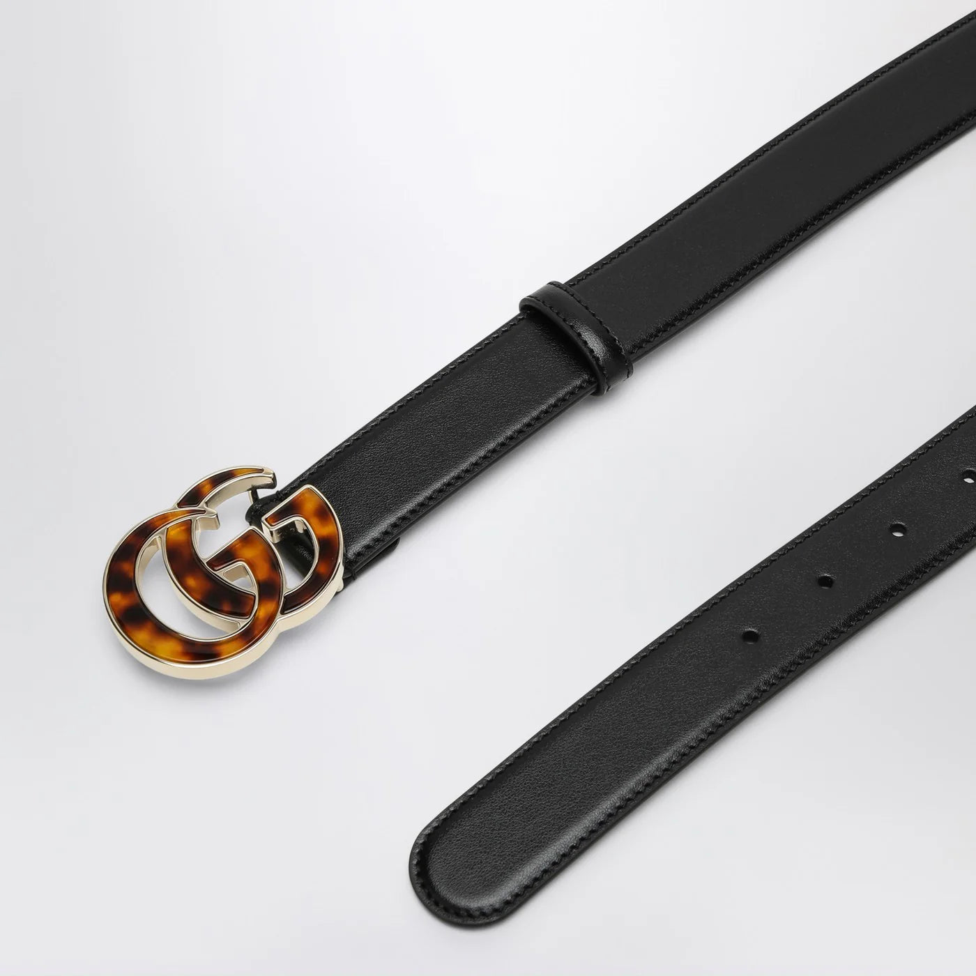 GUCCI Black belt with tortoiseshell GG