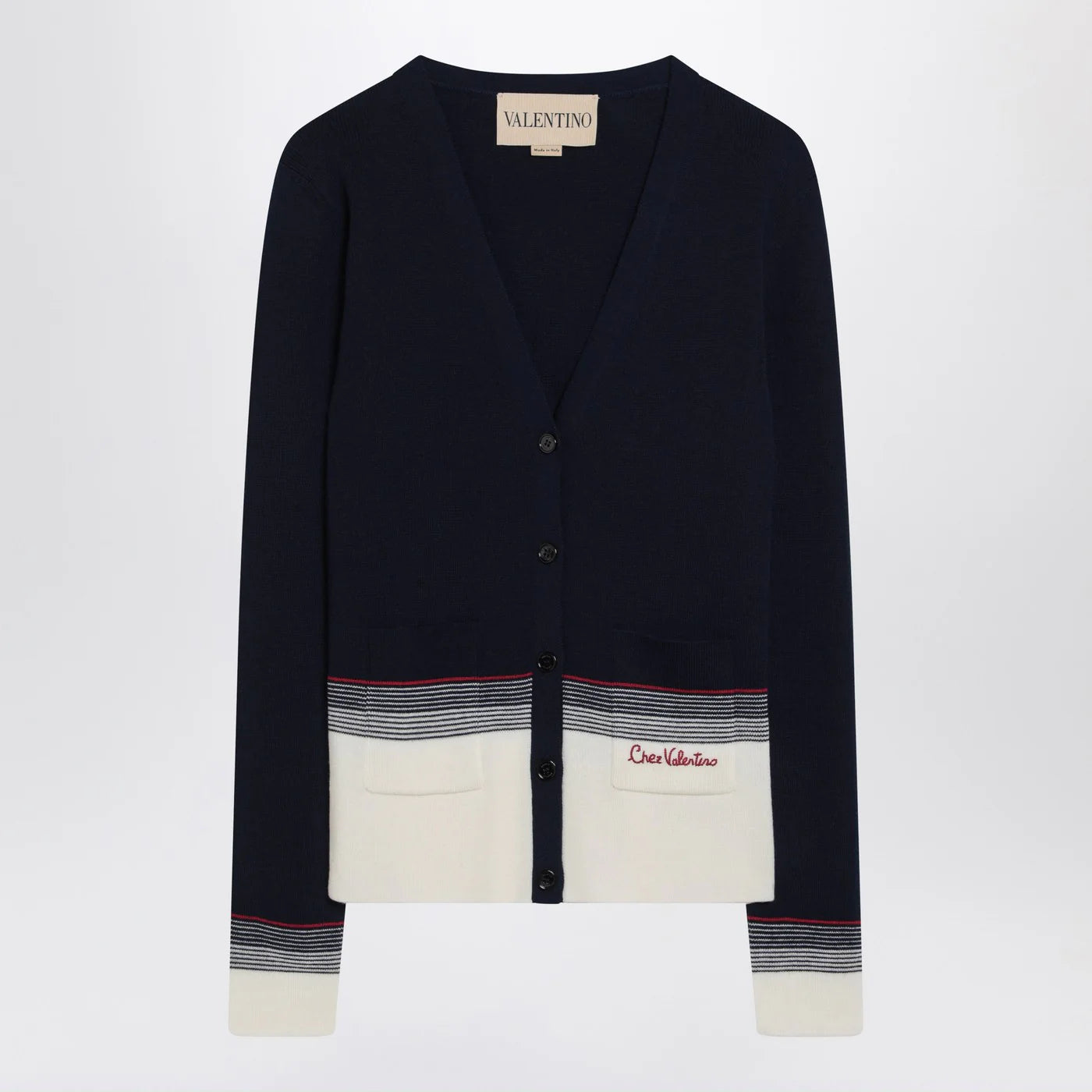 Cardigan with Chez Valentino embroidery in wool