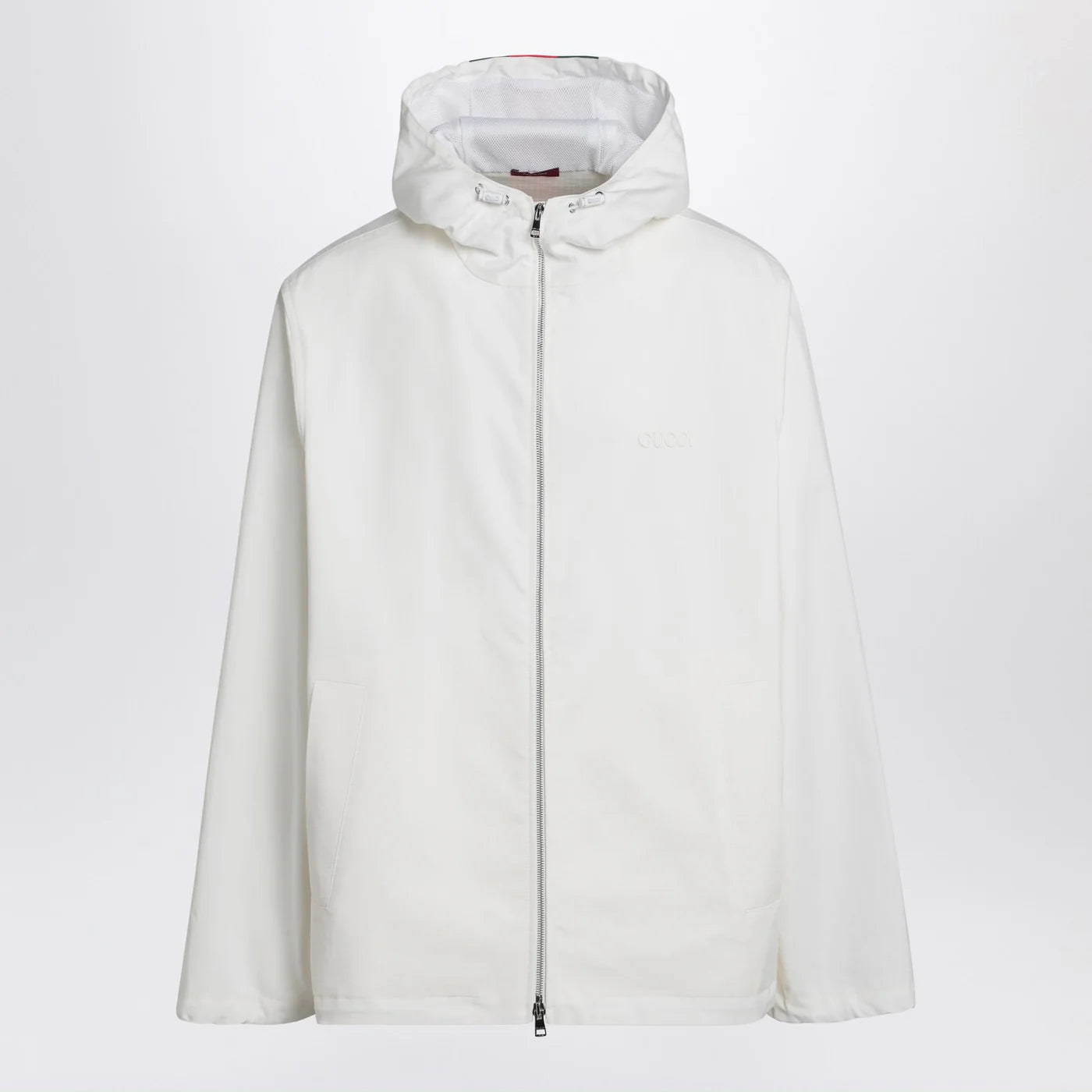 GUCCI White zip-up jacket with logo print