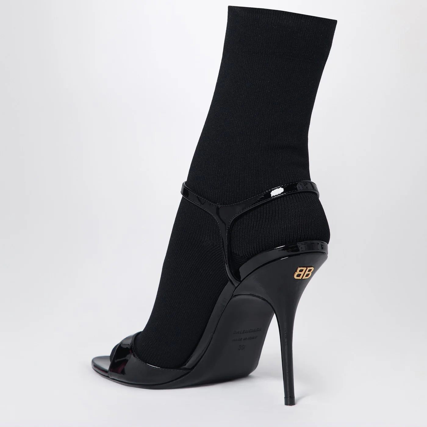 Balenciaga Avenue Sock black sandal in patent leather and mesh